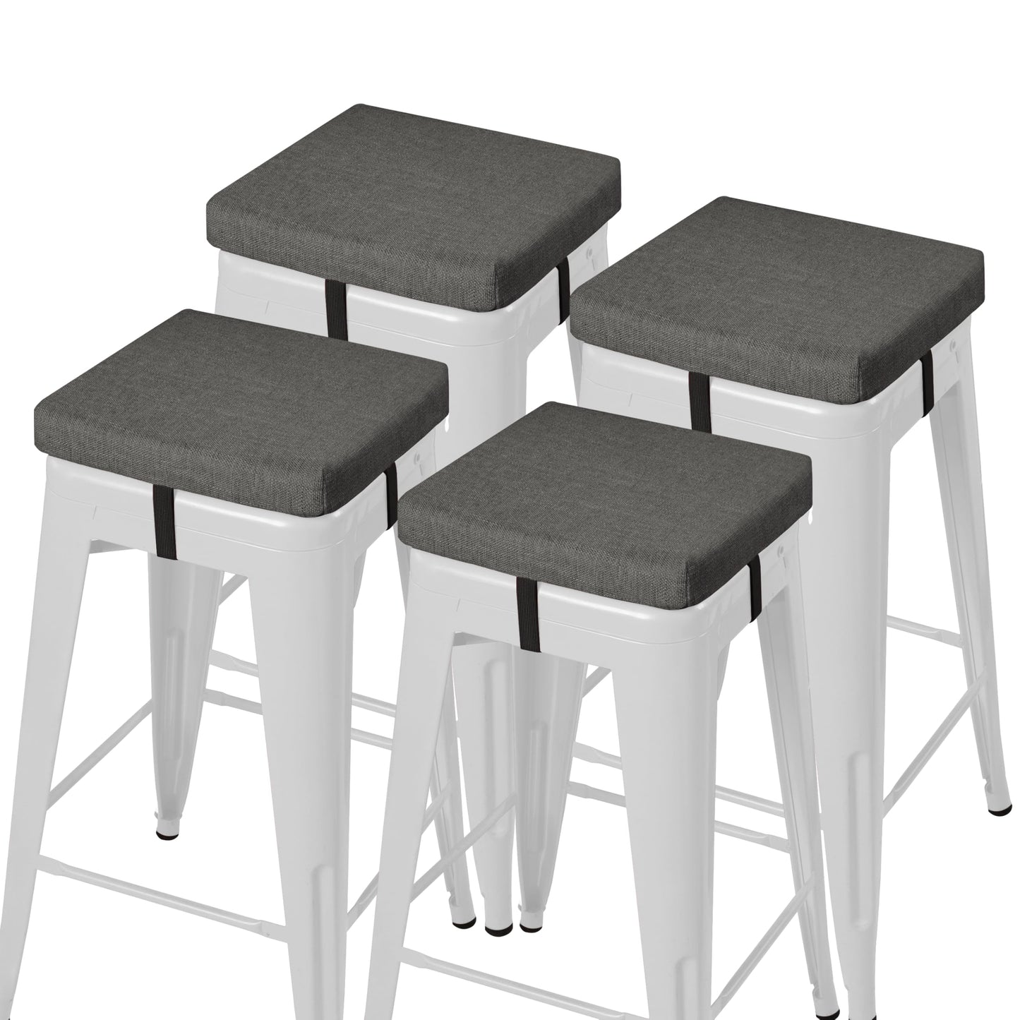 AddGrace Anti-Slip Bar Stool Cushions Square Bar Stool Seat Cushions with Ties Set of 4 Small Square Chair Pads with Machine Washable Cover 12"X12"X2" (Dark Grey)