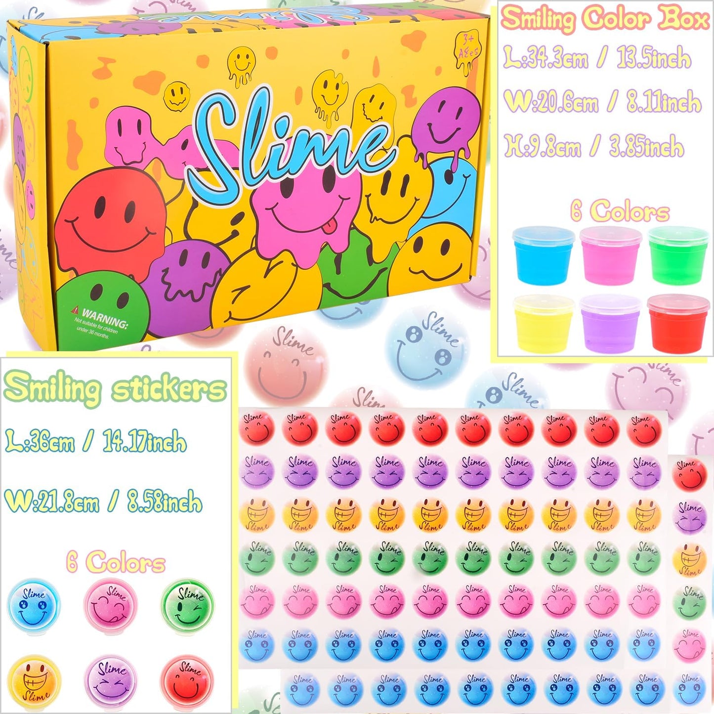 120 Pack for Kids Clear Crystal Bulk Slime Kit, Smiling Slime Color Box, Slime Kit for Girls and Boys, Stress Relief Kids Slime Kits for Toddlers, Classroom Reward, Valentine's Day Party Supplies