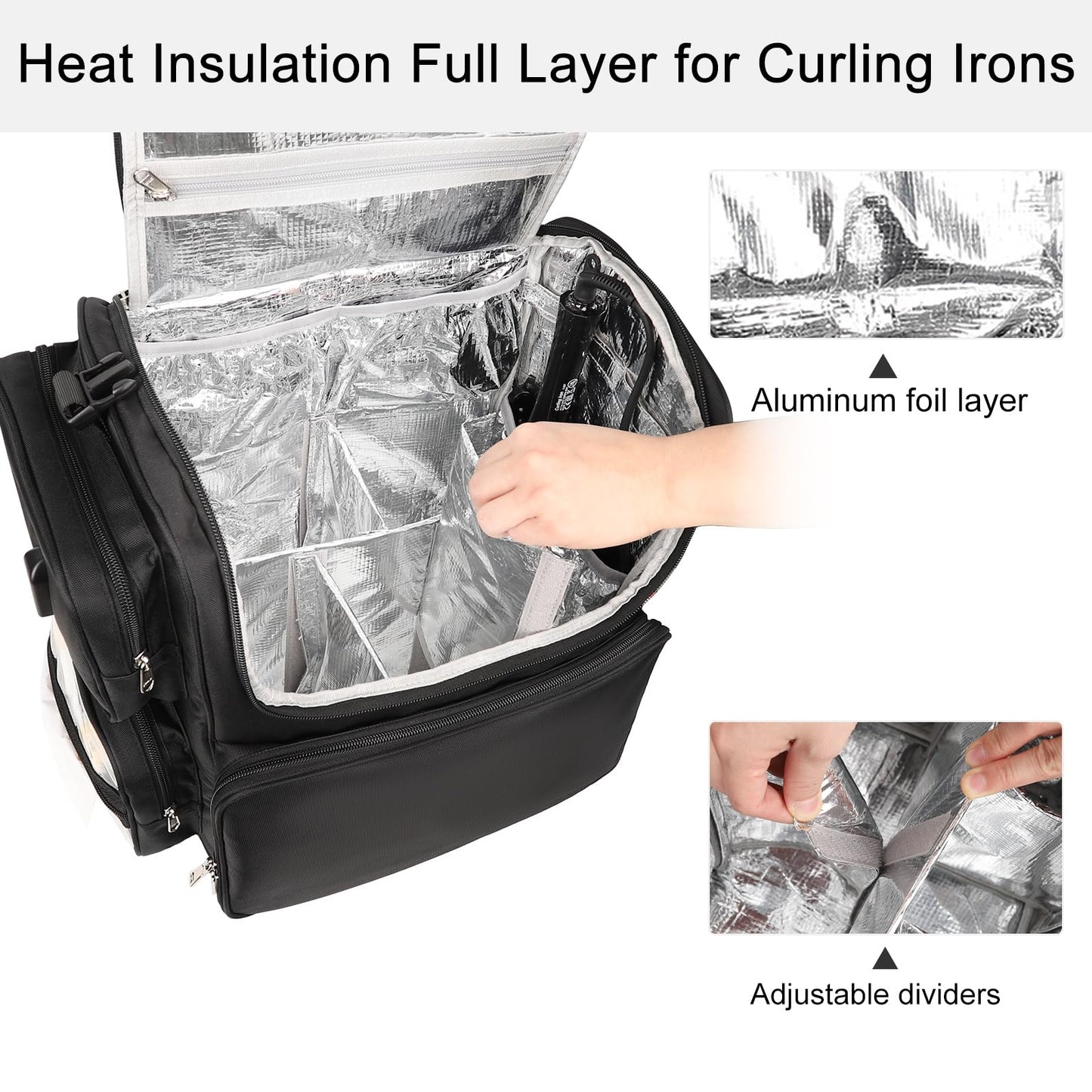 Relavel Hair Tools Travel Bag with 6 Pcs Clear Bags, Hair Stylist Backpack Hairdresser Cosmetology Bag, Heat Insulation Full Layer for Curling Iron, Hair Straightener, Travel Accessories Train Case