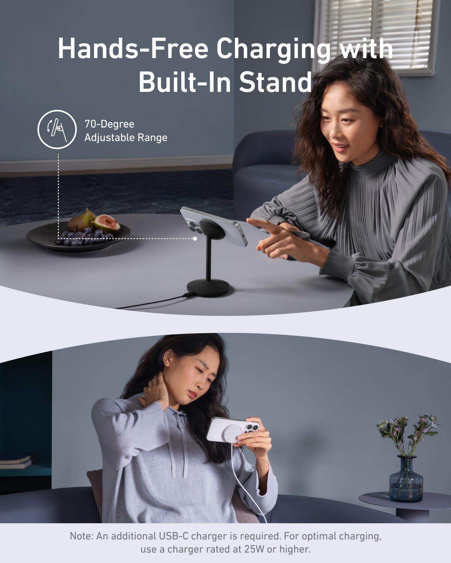 Anker MagGo iPhone 16 MagSafe-Compatible Wireless Charger Stand, 15W Fast Magnetic Wireless Charging Station, Qi2 Certified 360° Charger, for iPhone 16/15/14 Series and AirPods (25W Adapter Included)