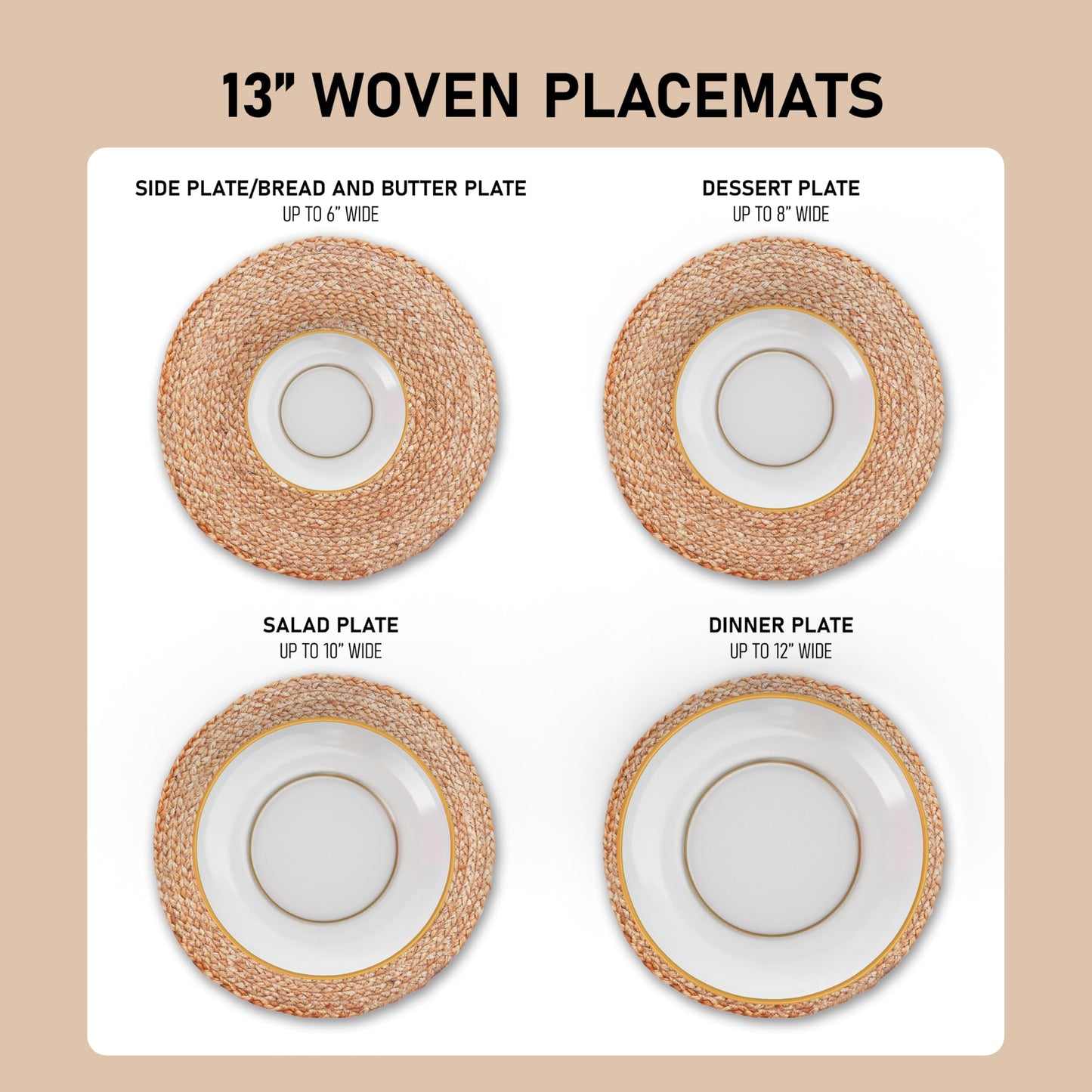 Round Placemats Set of 12 - Jute Placemats for Boho Dining - Woven Mats for Table Décor