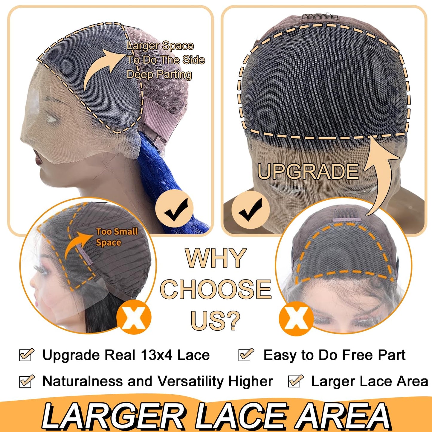 Suresen Dark Blue 13x4 Lace Front Wigs Human Hair Pre Plucked 180% Density 26 Inch Body Wave Hd Lace Front Wig Human Hair Pre Plucked Dark Blue Human Hair Wig with Bleached Knots Natural Hairline