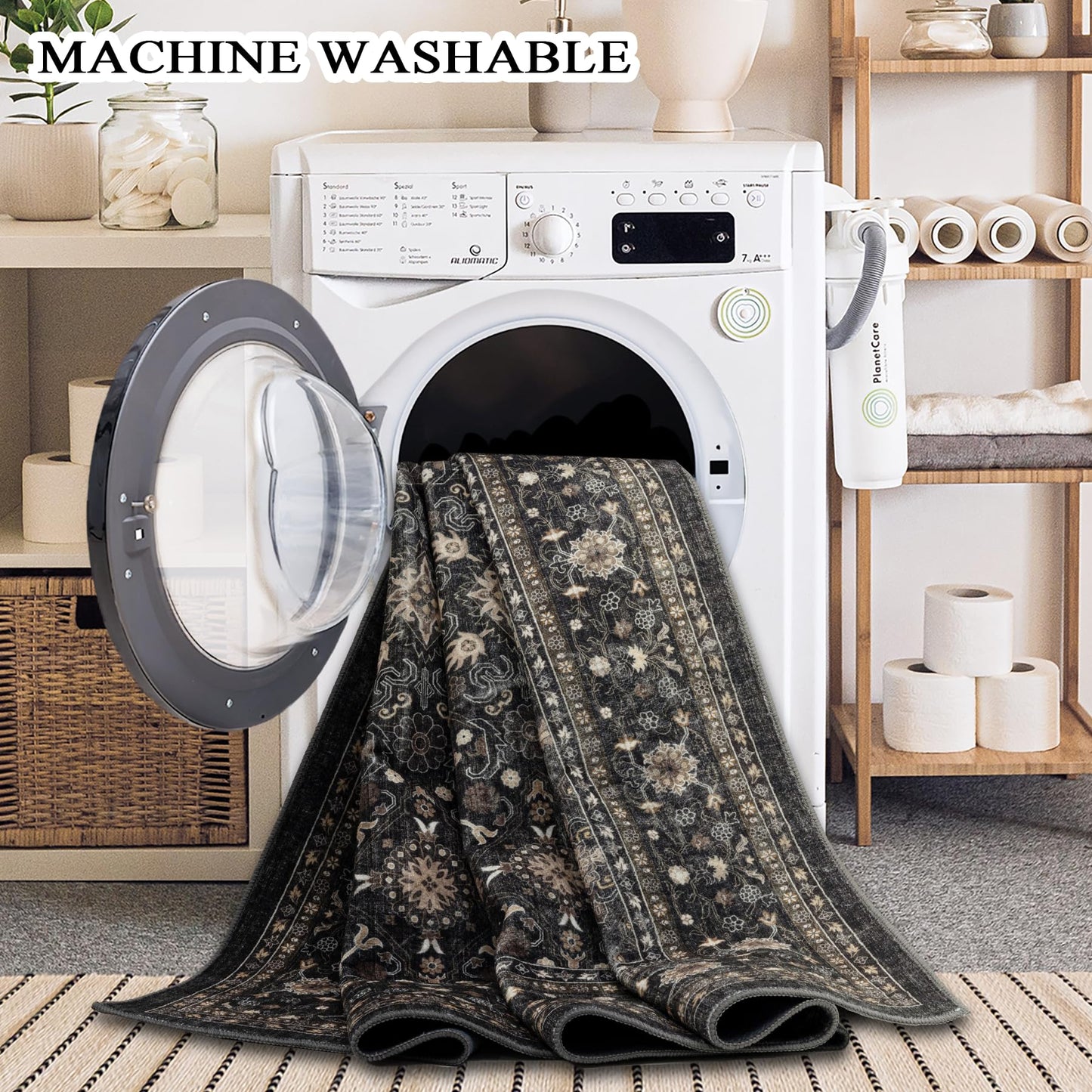 Area Rug Non Slip Machine Washable Ultra Soft Living Room/Bedroom/Kitchen/Outdoor/Classroom Black Grey, 9'×12'