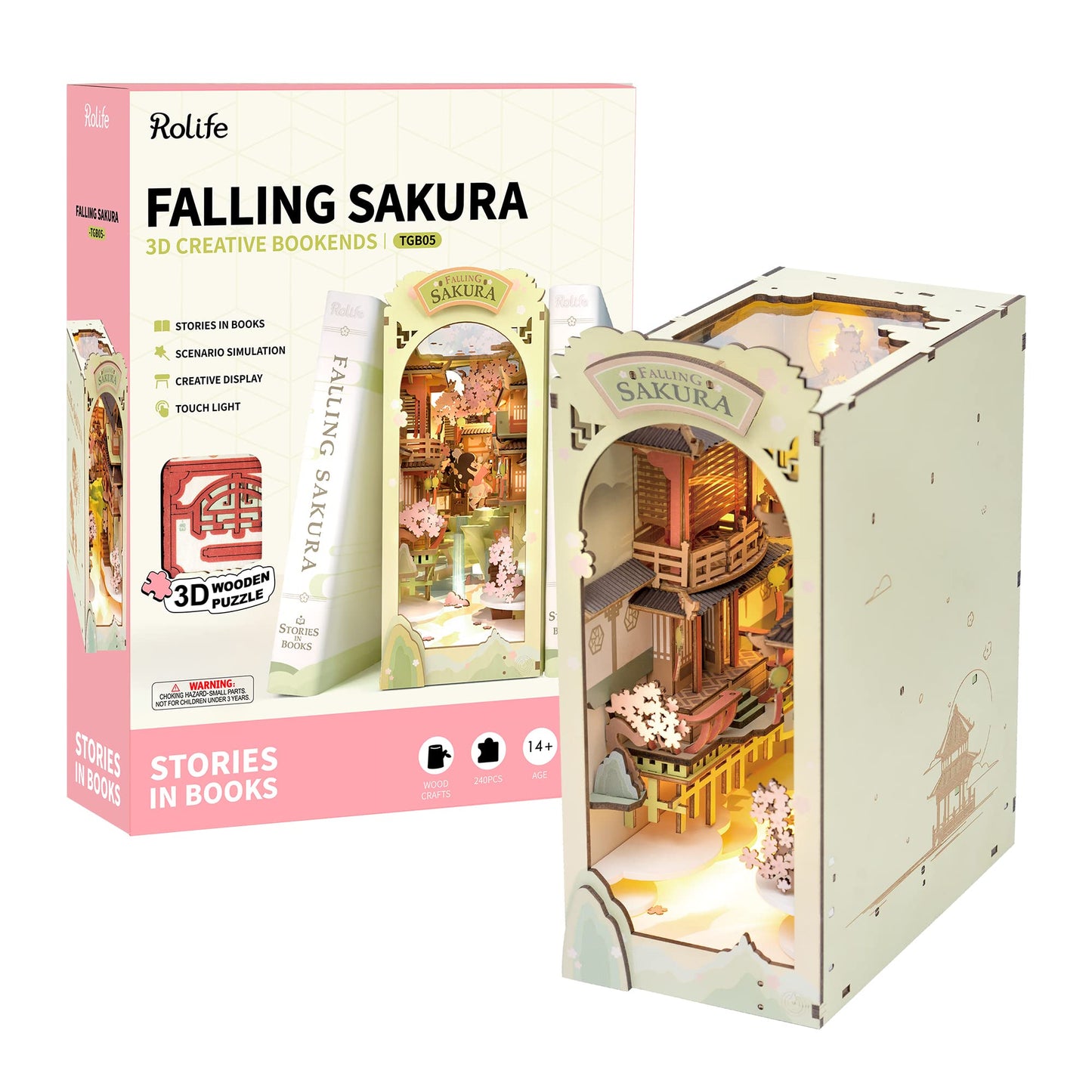 Rolife DIY Book Nook Kit Falling Sakura, DIY Miniature Booknook Kit Creative Decorative Bookend Bookshelf Insert 3D Puzzle for Adults, Halloween/Christmas Decorations/Gifts for Adults (Falling Sakura)