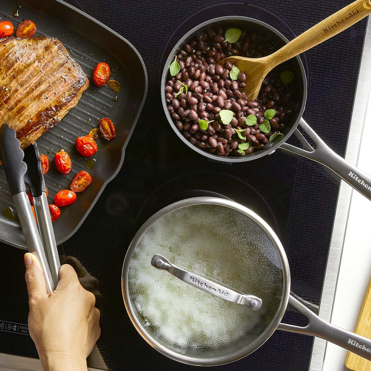 KitchenAid Hard-Anodized Induction Nonstick Sauce Pan with Lid, 2-Quart Kitchen Cookware, Matte Black