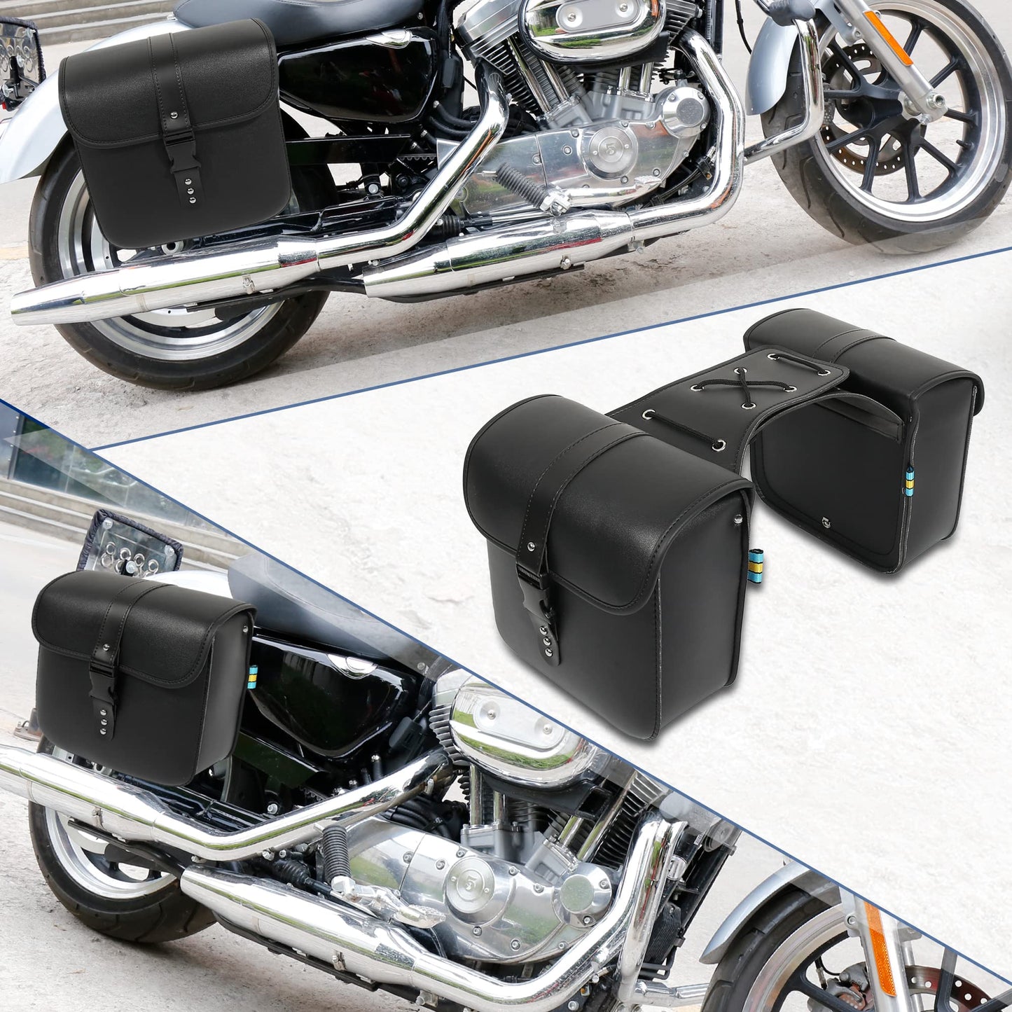 Motoforti Pair Universal Motorcycle Saddlebag Side Tool Bags Cycling Luggage Bag Quick Release Buckles Black 10.24"x4.33"x9.45"