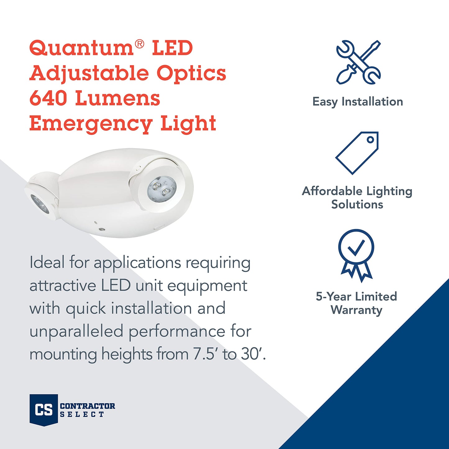 Lithonia Lighting Quantum LED Emergency Lights for Business, Manual Testing, 2-Head Fixture, 640 Lumens, White (ELM4L)