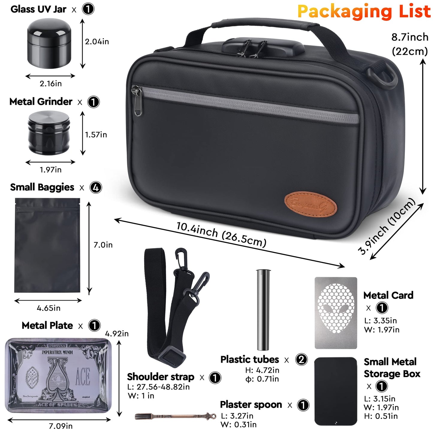BOYISTARGLarge Storage Bag with 10 Small Items ,Combination Lock, Portable Lock Bag Set Travel Case Great Christmas Gifts for Men, Black