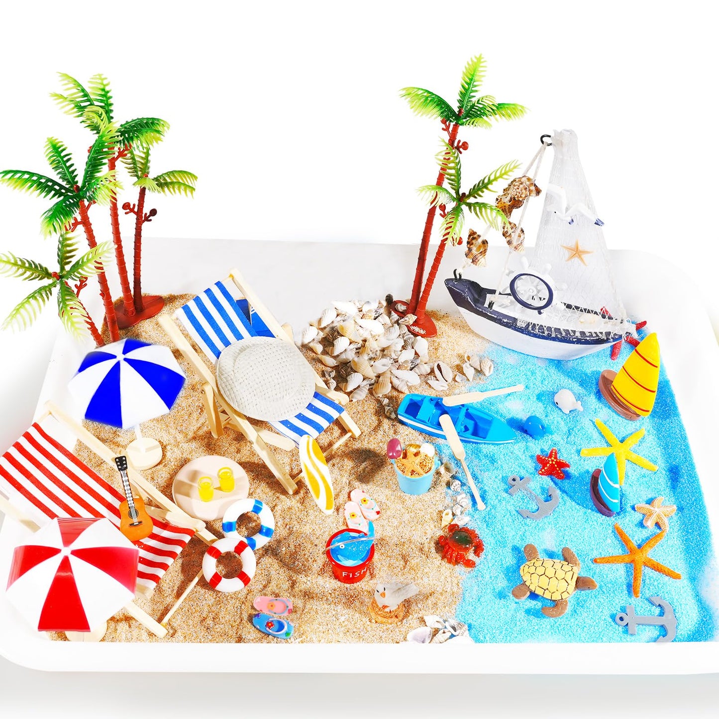 41 Pcs Miniature Summer Beach Accessories Ocean Diorama Supplies Sand Box Beach Theme Cake Decorations Sea Animal Figurines Shell Cake Topper Party Gifts Diorama Projects