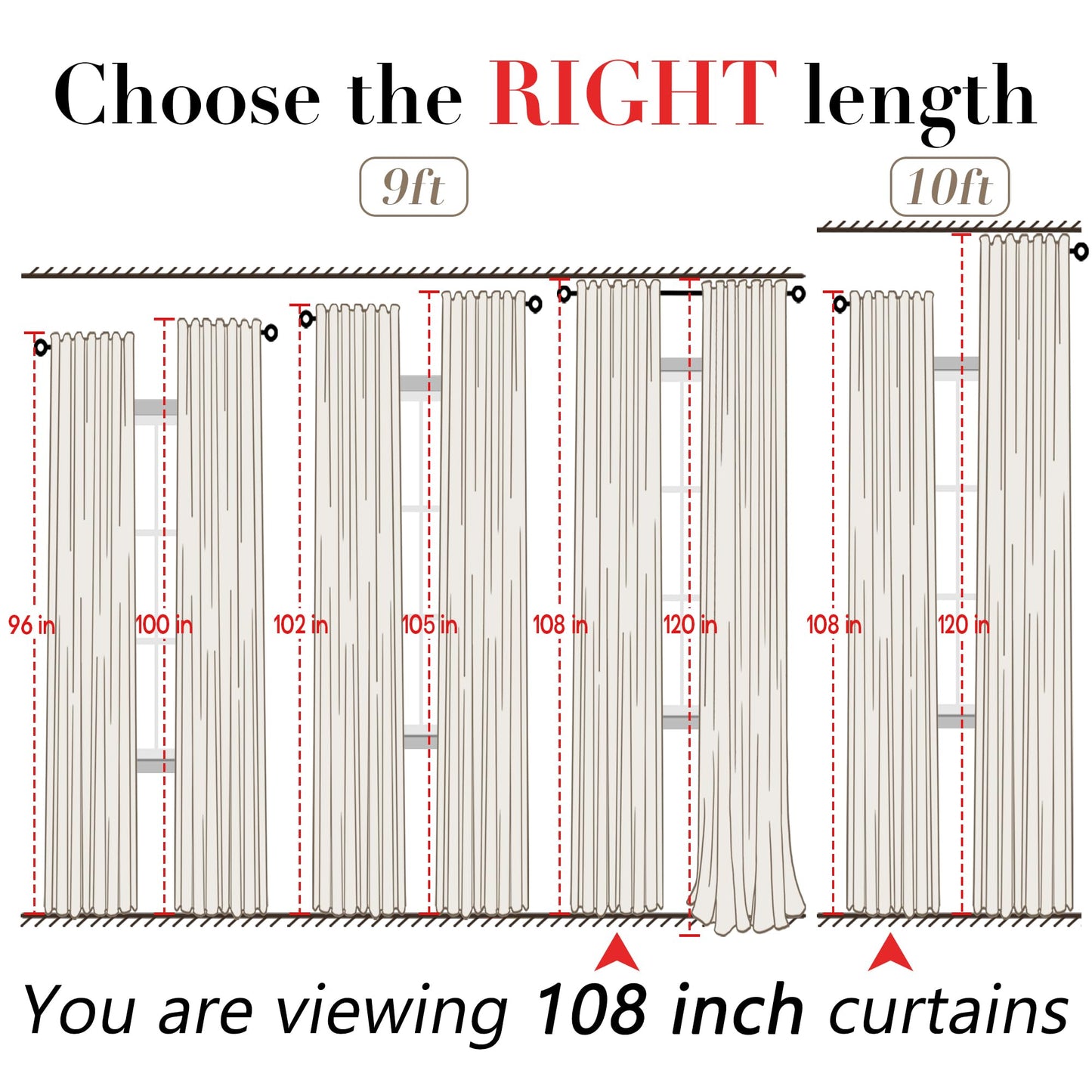 108 Inch Linen Curtains 2 Panels,With Heading Tape Hooks for Track System Back Tab,Stone Washed Cotton Flax Weave Sheer Extra Long Curtain for Living Room Bedroom,9FT 9 FT,Cream(Ivory/Off White)