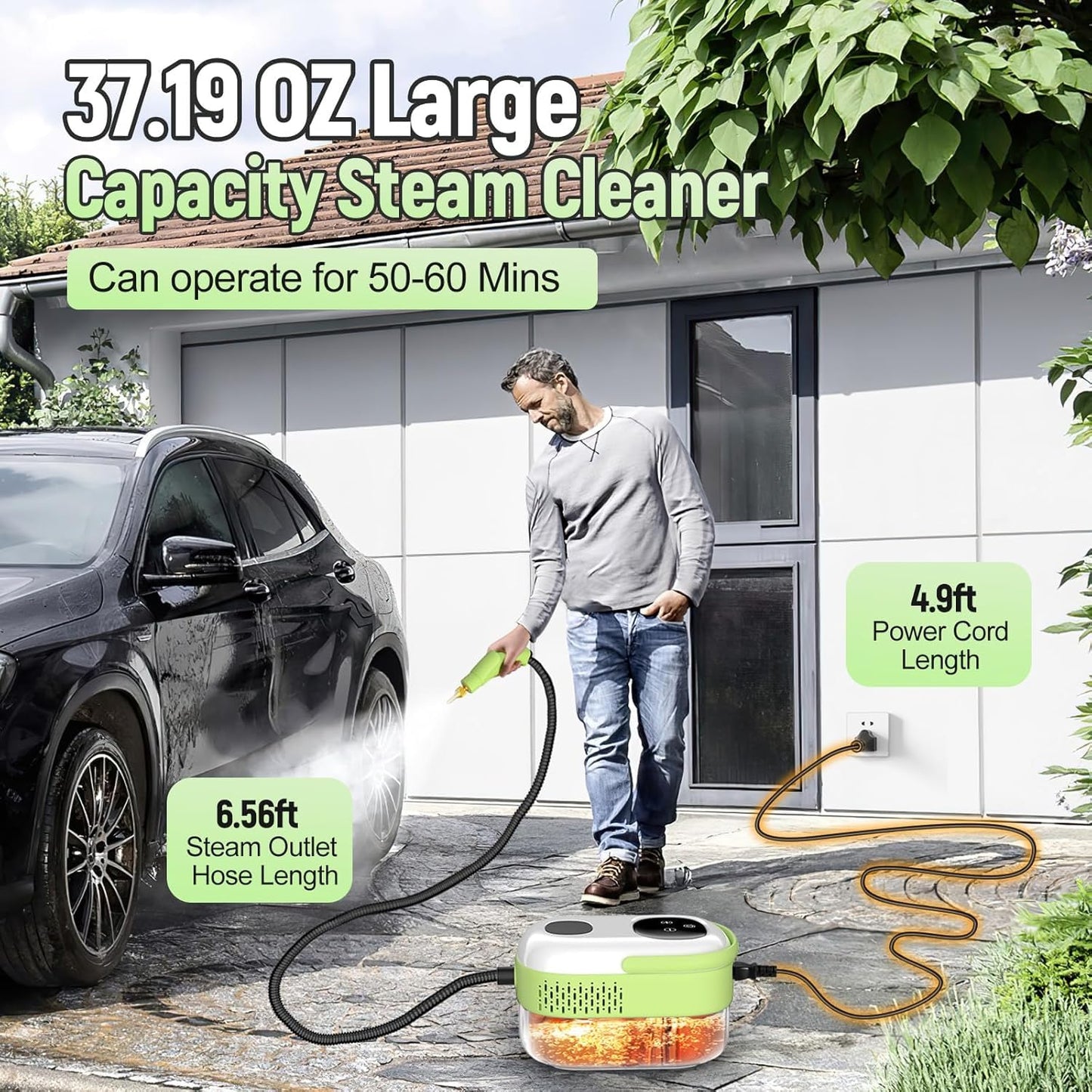 2500W Portable Handheld Steam Cleaner, Large Capacity 10s Fast Heating Steamer for Cleaning with 9 Pieces Accessories, Heavy Duty Plug-and-Play Steam Cleaner for Home|Car|Kitchen|Grout|Tile|More