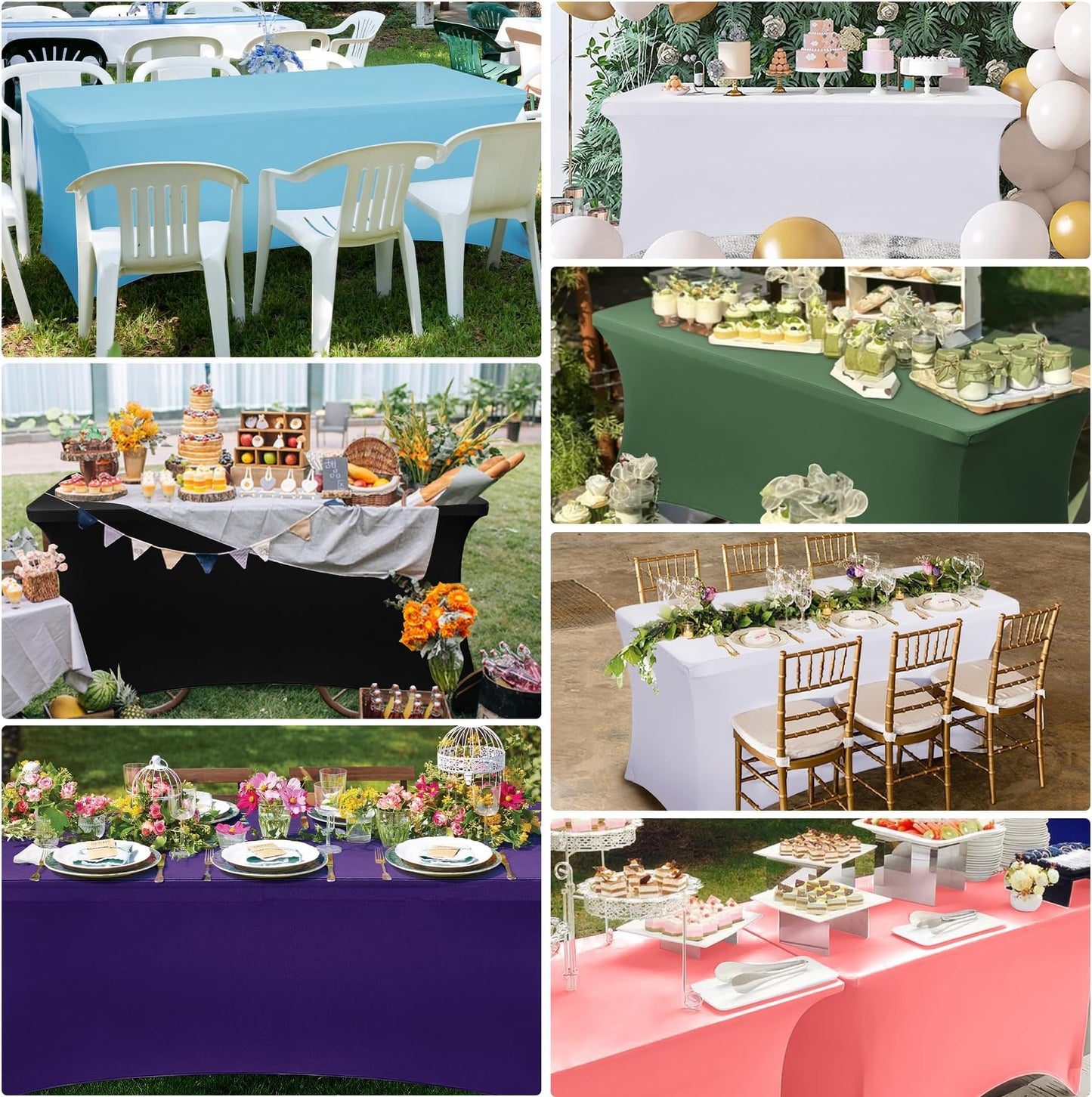 Obstal 10 Pack Stretch Spandex Table Covers for 6 Foot Tables - 6 FT Rectangular Fitted Tablecloth Protector for Outdoor Wedding Banquet Birthday Party (Black, 72L x 30W x 30H Inches)