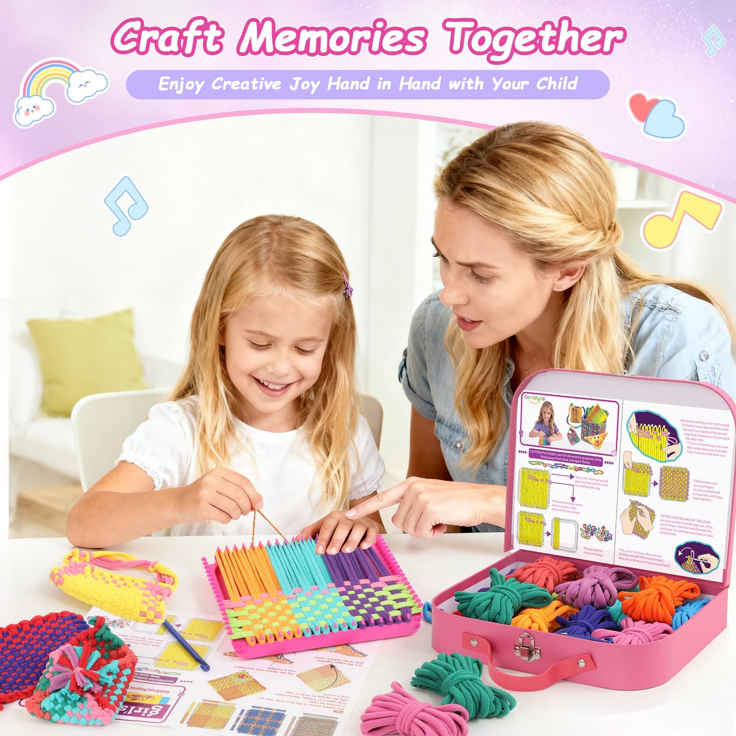 Weaving Loom Kit Toys Gift for Kids and Adults–DIY Arts and Crafts Beginner-Friendly Potholder Loom Kit with Loops Tools Funny Birthday Gift Toys for Girls Ages 5 6 7 8-12 13 Years Old