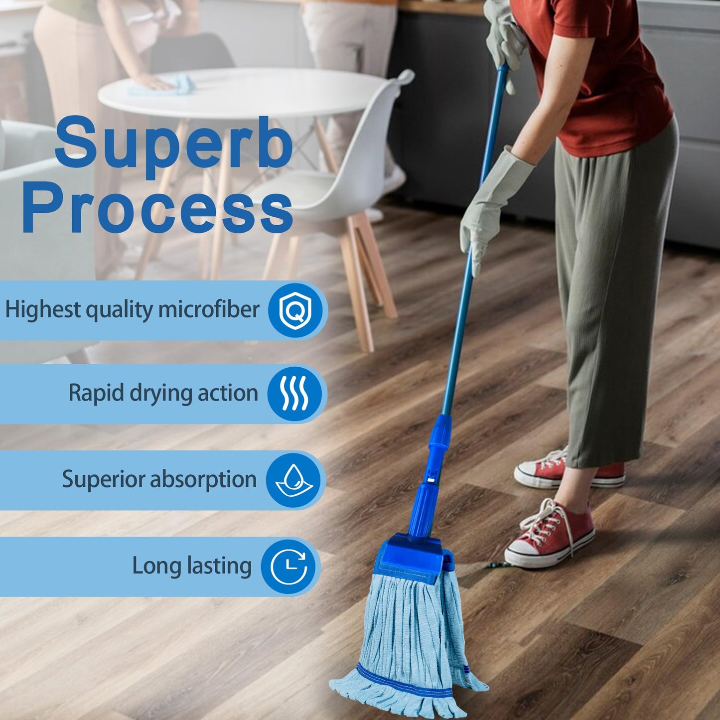 2 Pack - Large Commerical Microfiber Tube Mop 400GSM - Heavy Duty Industrial Wet Mop Head Refill, Thick Fiber, Replacement Heads, Extra Absorbent