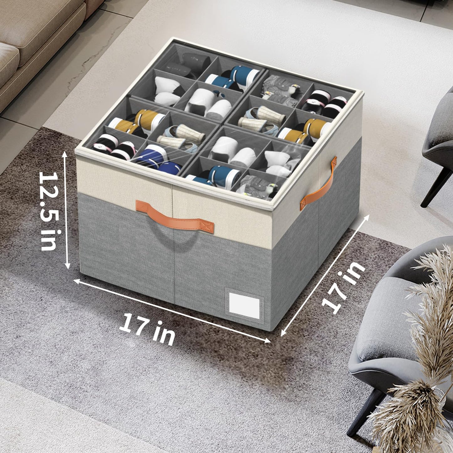 Aokeyee Shoe Organizer for Closet,2 Pack Foldable Shoe Storage Organizer Box Bin with Adjustable Dividers and Clear Cover, Fits up to 16-32 Pairs