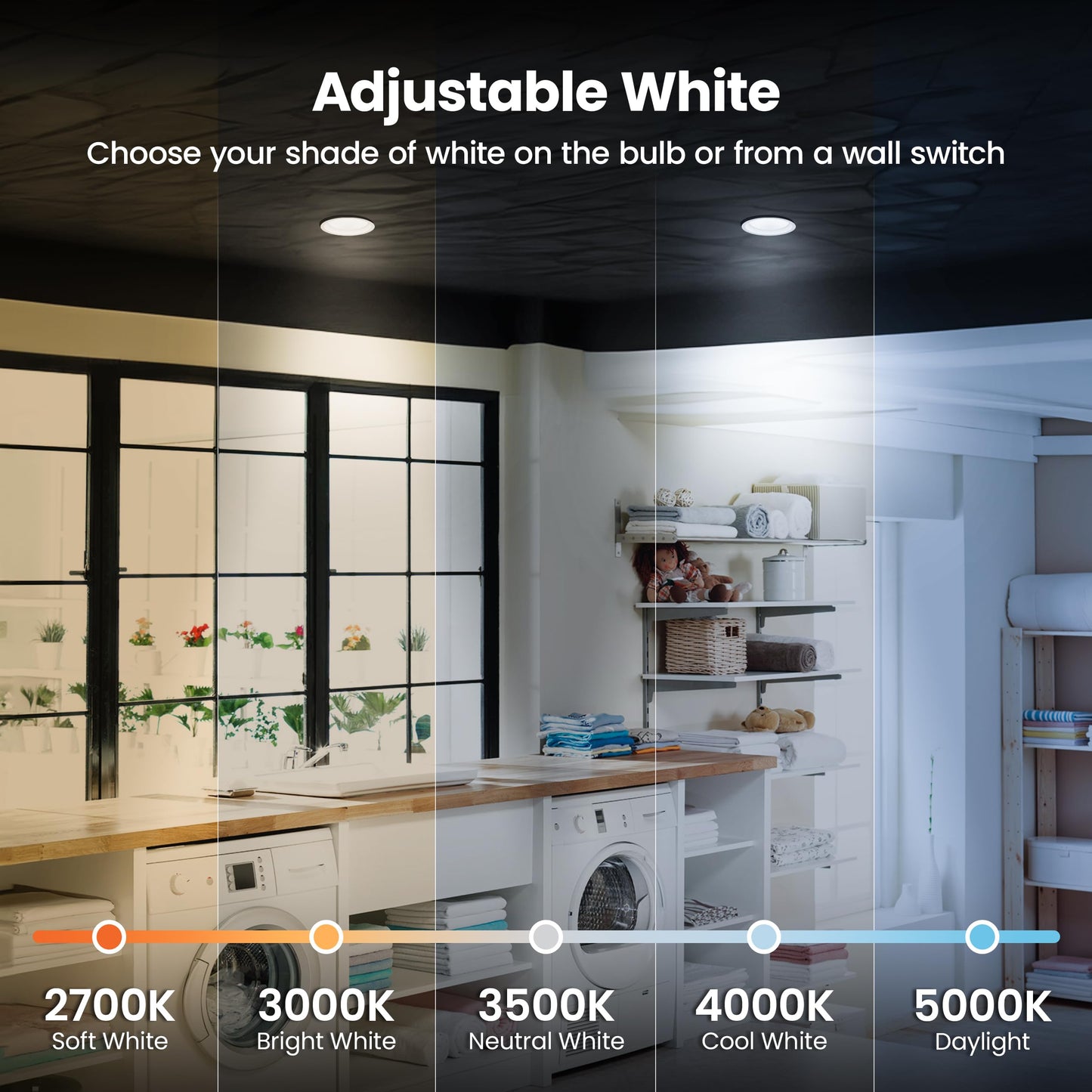 Feit Electric LED Recessed Light Retrofit Kit - 5/6 in Dimmable with Baffle Trim, 75W Equivalent, Adjustable White 2700K–5000K, 90+ CRI, for Living, Bathroom, Dining & Kitchen Room