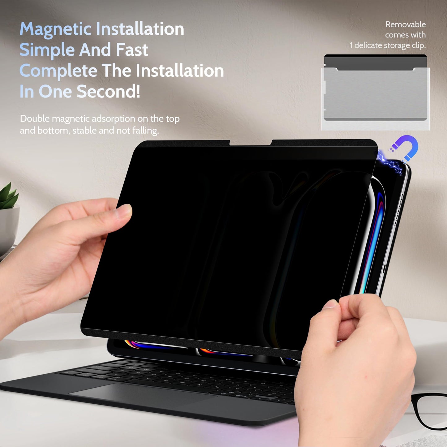 Peslv 4-Way Magnetic Privacy Screen for iPad Pro 13 Inch 7th (2024, M4),360 Removable Anti Blue Light Glare Spy Private Filter, High Sensitive Bubble-Free Easy Install Black Security Screen Protector