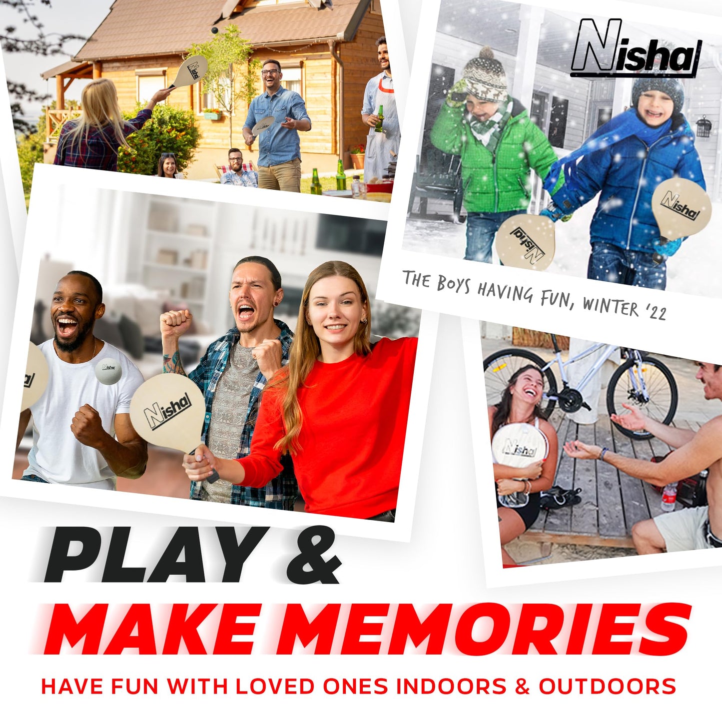 Nisha - Paddle Ball Set, Complete Set with 2 Pro Balls, 2 Rackets and Paddle Grips, Interactive Indoor, Outdoor and Beach Game, Comes in a Durable Plastic Case