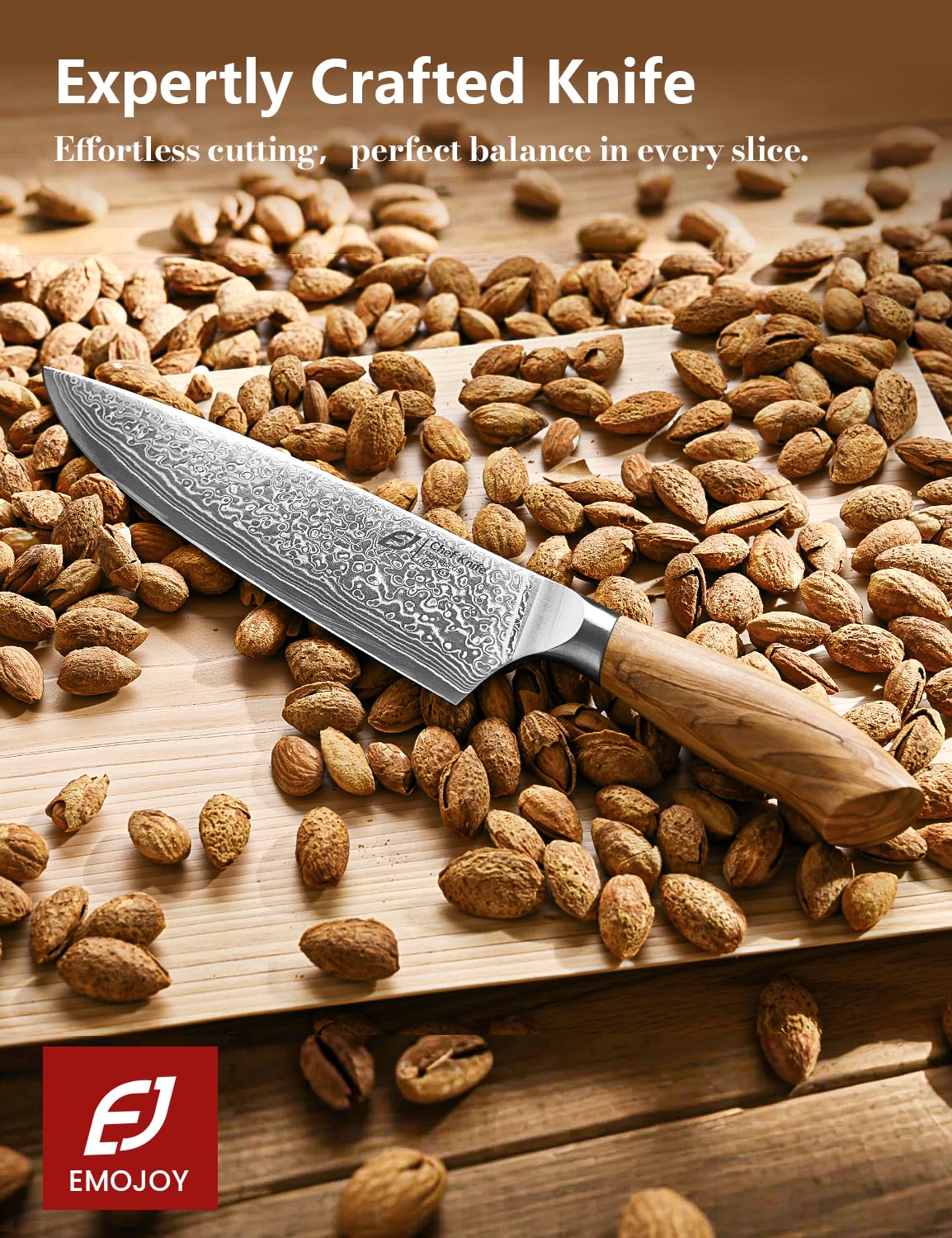 Emojoy Damascus Kitchen Knife Set, 3 PCS Japanese Chef Knife Set, 67-Layers Damascus Knife with Original Olive Wood Handle, Include Wooden Gift Box