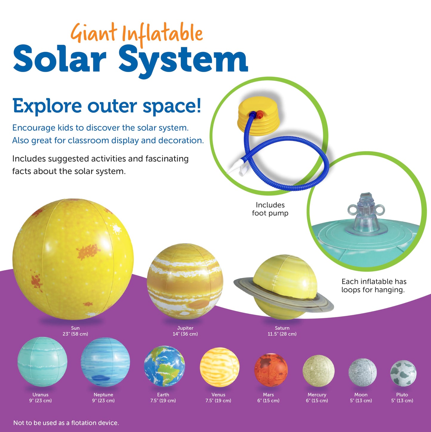 Learning Resources Giant Inflatable Solar System, Kids Solar System, Astronomy for Kids, 8 Planets, 13 Pieces, Grades K+