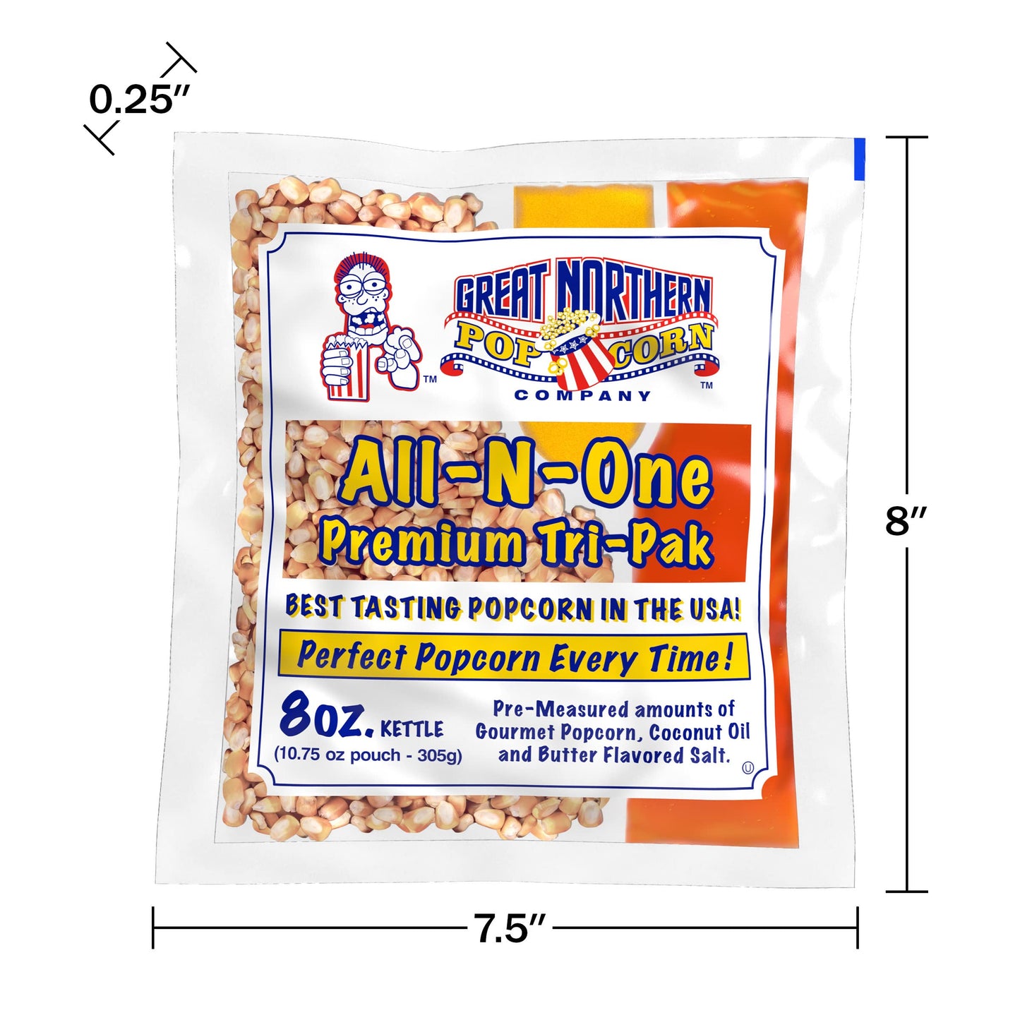 All-in-One Premium Tri-Pack Popcorn - Premeasured 10.75-Ounce Popcorn Packs for 8-Ounce Commercial Poppers - 24/Case by Great Northern Popcorn