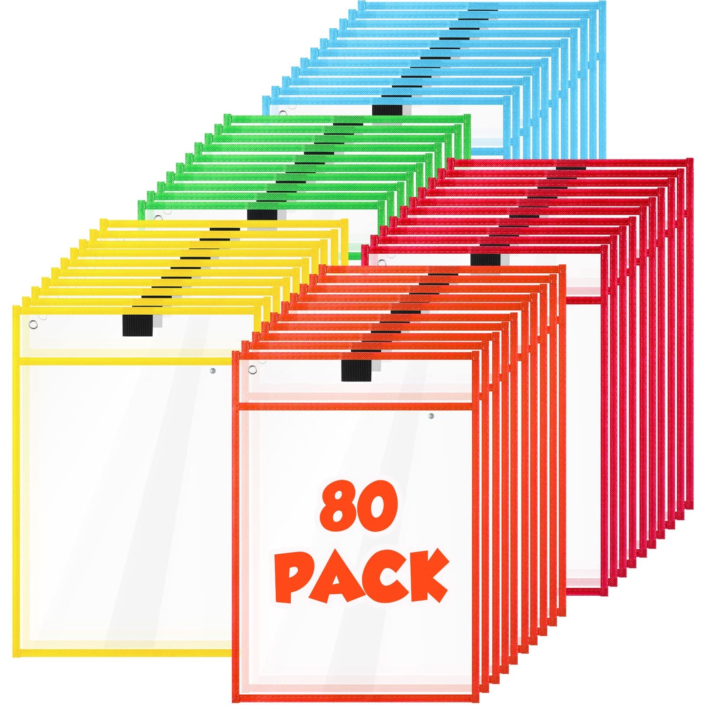 80 Packs Dry Erase Pockets Reusable Plastic Sleeves Dry Erase Ticket Holders Sheet Protectors Job Ticket Folders Teacher Supplies 10 x 14 Inch for Classroom School Office Home Student Teacher Tools