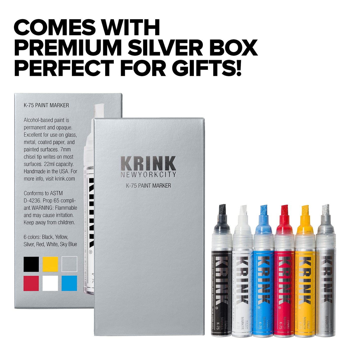 Krink K-75 6 Piece Paint Marker Set - Vibrant and Opaque Fine Art Paint Pen for Any Surface - Permanent Graffiti Markers Paint Markers with Alcohol-Based Paint for Plastic Glass Paper and More