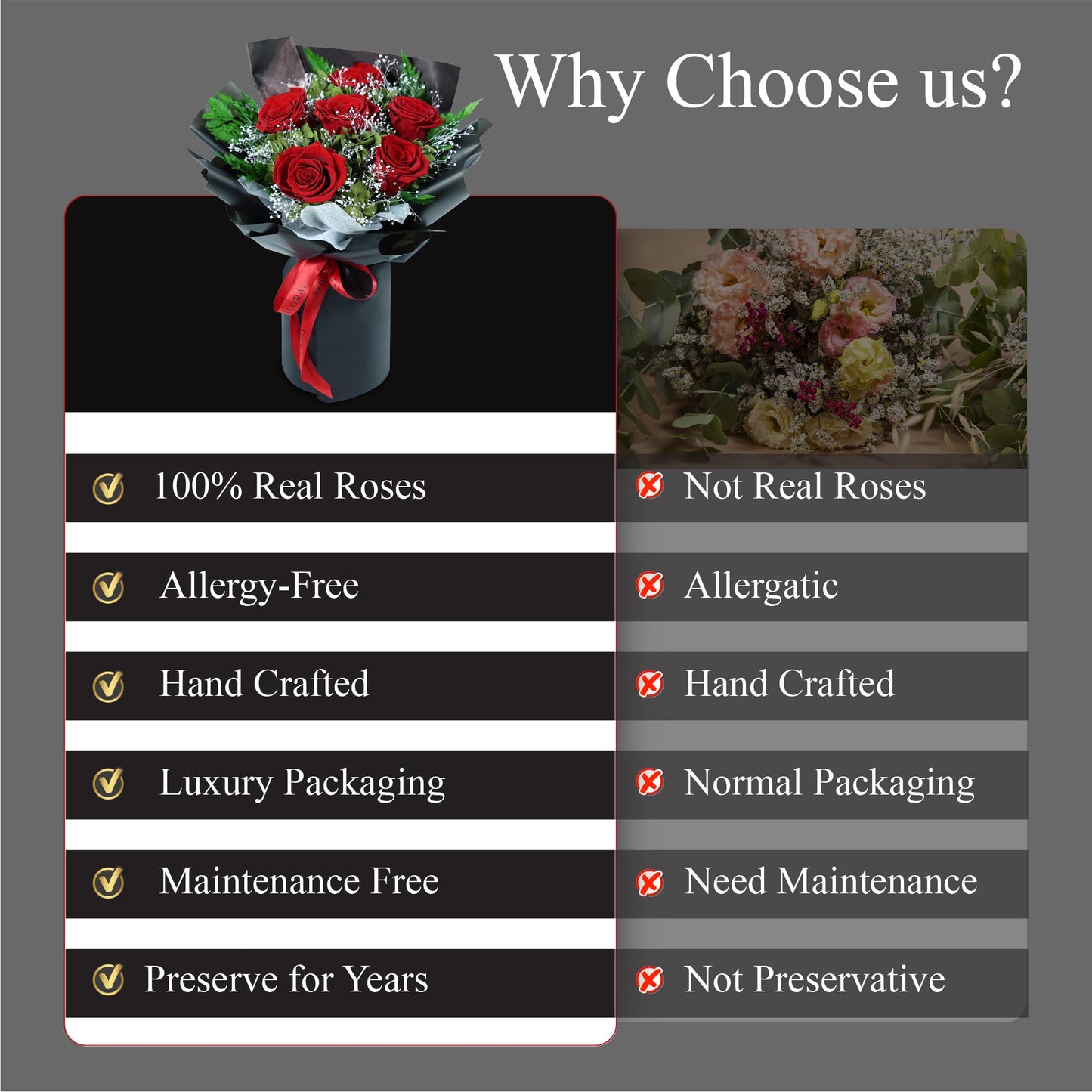 TUCCI FLORAL-Forever flowers bouquet with baby’s breath, Real red roses, Gift for Mother’s Day, Birthday, Anniversary, Girlfriend Wife Grandma Her Women, preserved flowers for delivery prime tomorrow