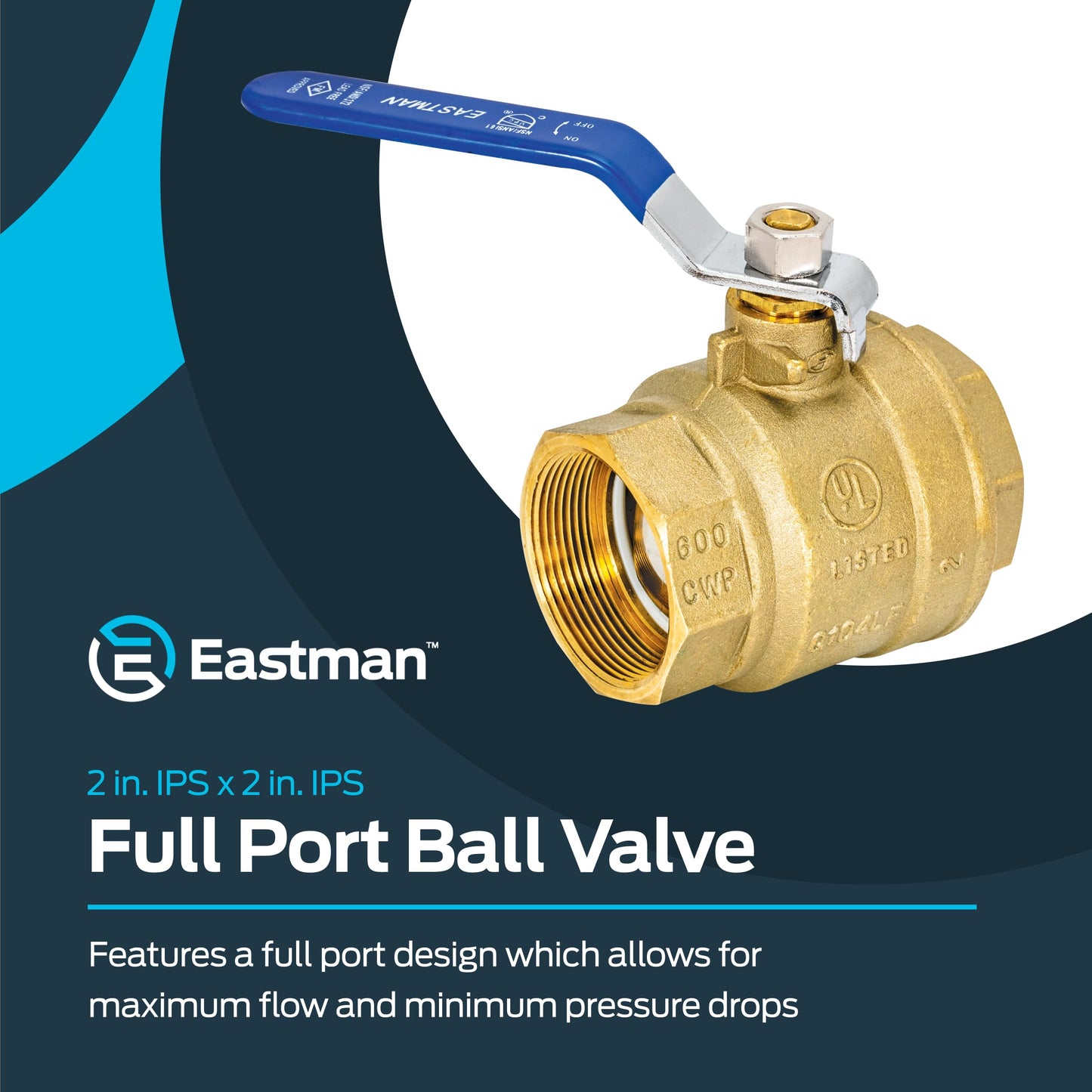 Eastman 2 Inch IPS Heavy Duty Full Port Ball Valve, Brass Plumbing Fitting, 20055LF