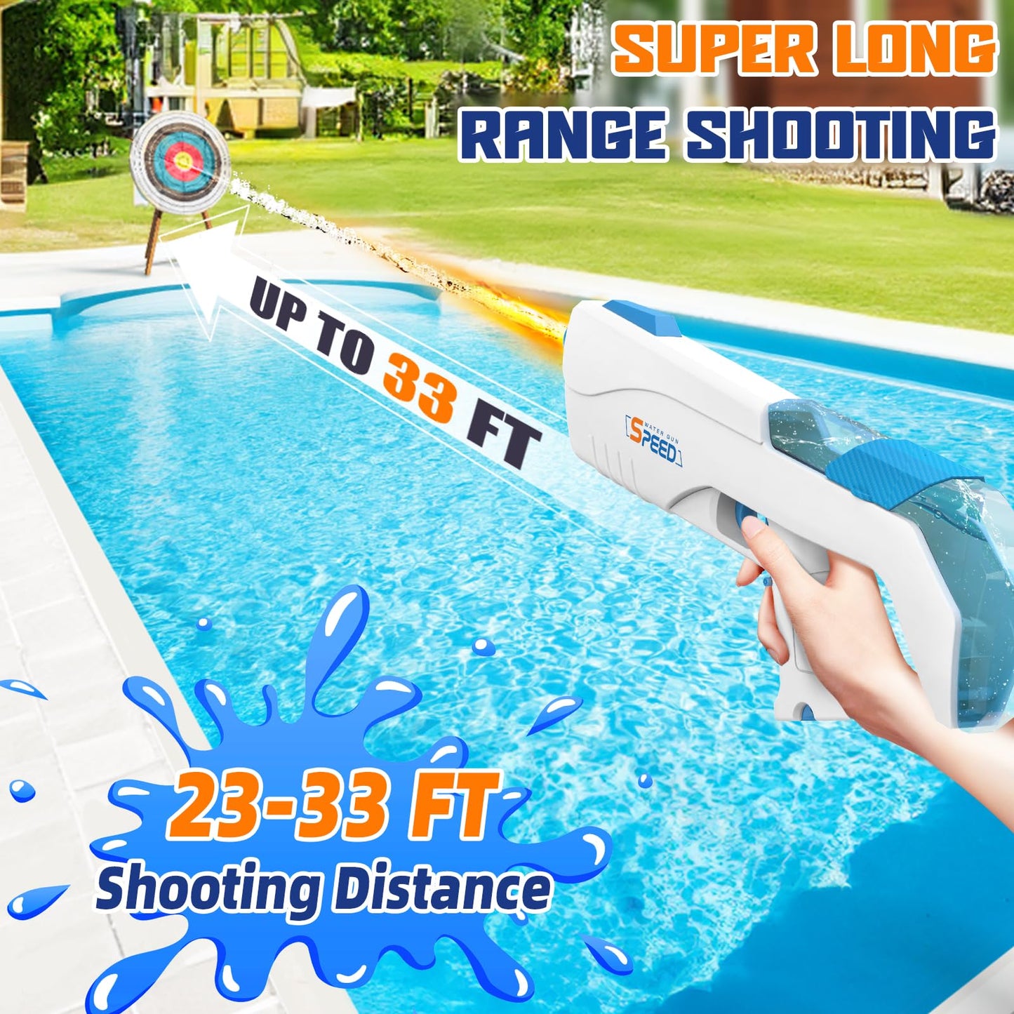 2 Pack Powerful Electric Water Guns with Light Up, Muzzle Flash Automatic Squirt Water Gun for Adult&Kid Large Capacity Water Blaster Up to 33 FT Long Range Summer Outdoor Pool Gifts for Boys Girls