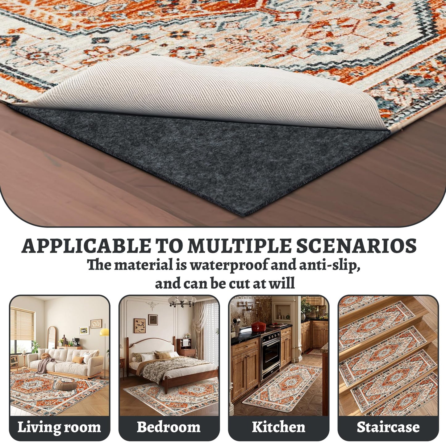 100% Waterproof Rug pad, 8x10 ft Area Rug Non-Slip Rug Pads, Carpet Pads for All Floors and finishes, Felt pad for Hardwood Floors, Keep Carpets in Place Soft and Secure