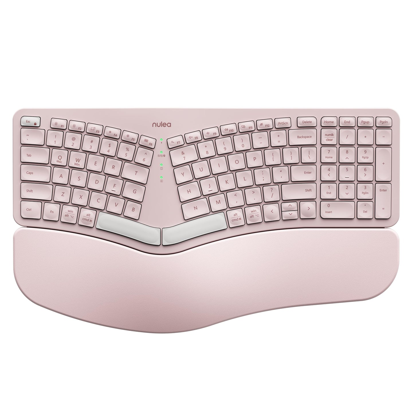 Nulea Wireless Ergonomic Keyboard, Split Keyboard with Cushioned Wrist Rest, Bluetooth and USB Connectivity, USB-C Rechargeable, Compatible with Windows Mac (Grey Pink)