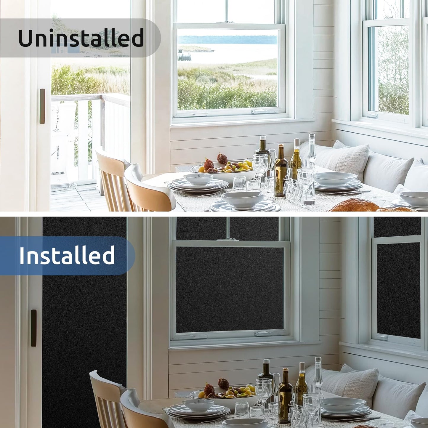 rabbitgoo Blackout Window Film, Removable Window Tint in House Static Cling, Darkening Privacy Heat & Light Blocking, Window Cover Day Sleep for Home Garage Bedroom Black 35.4 x 118.1 Inches