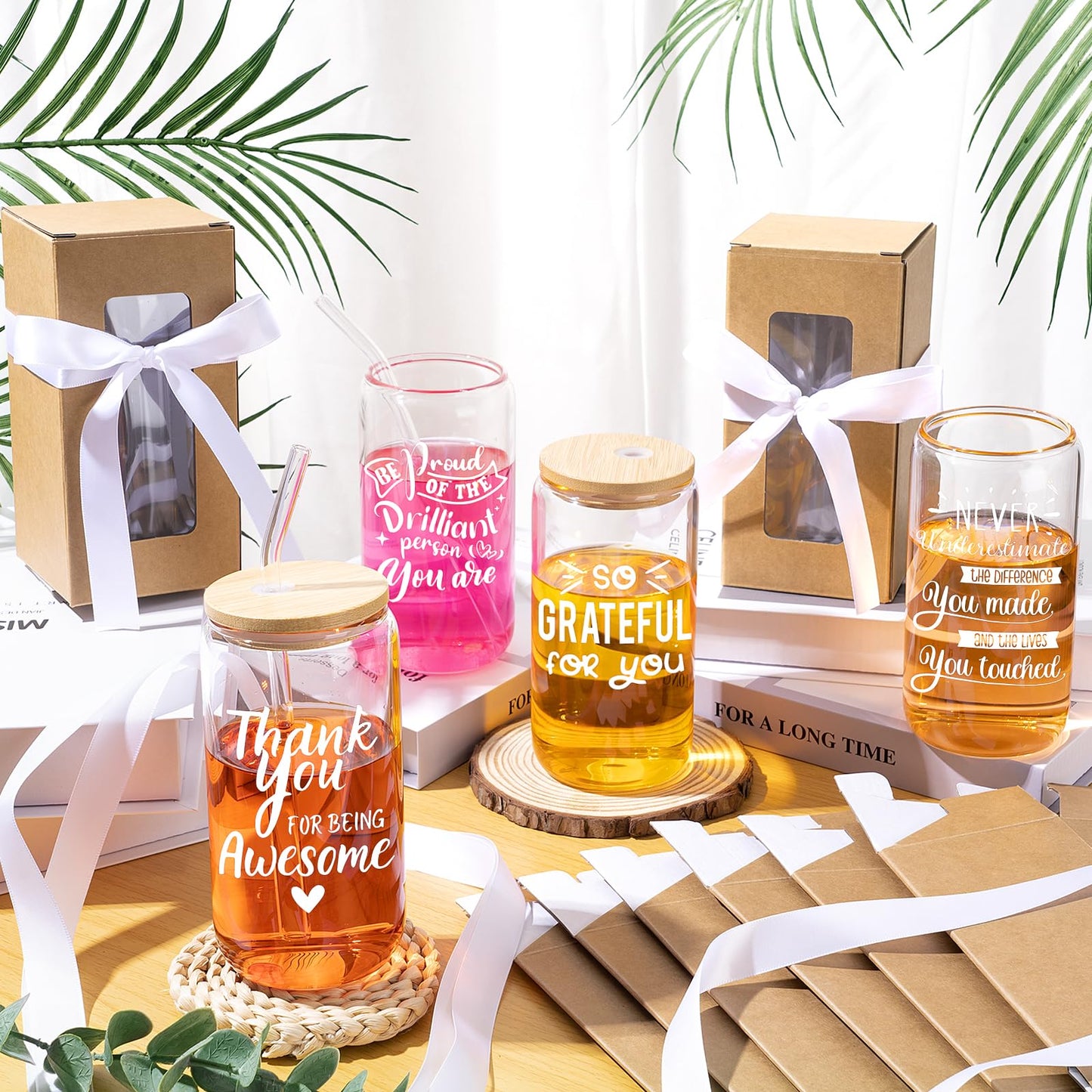 12 Set Employee Appreciation Gifts Bulk, Thank You Gifts for Coworker Staff Teacher Nurses Team, 16oz Can Shaped Beer Glass Cups Gift Box with Card for Women Men, Teacher's Day/Nurses Week