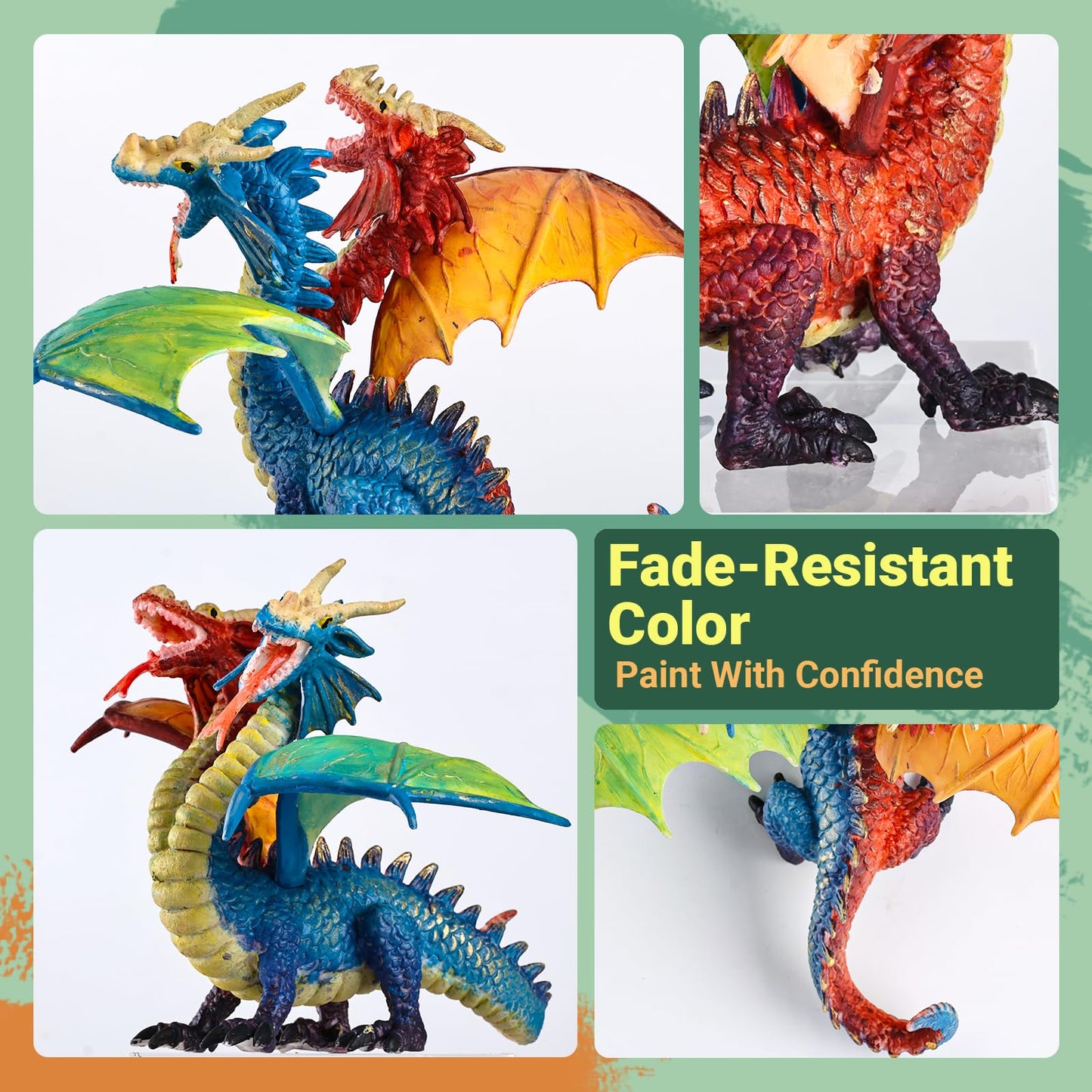 Solday Dragon Toys Painting Kits for Kids Arts and Crafts Ages 3 6 5 7 9 12 Boys Girls to Paint Your Own Paintable Figurines Birthday Party Supplies - Twin Head Dragon