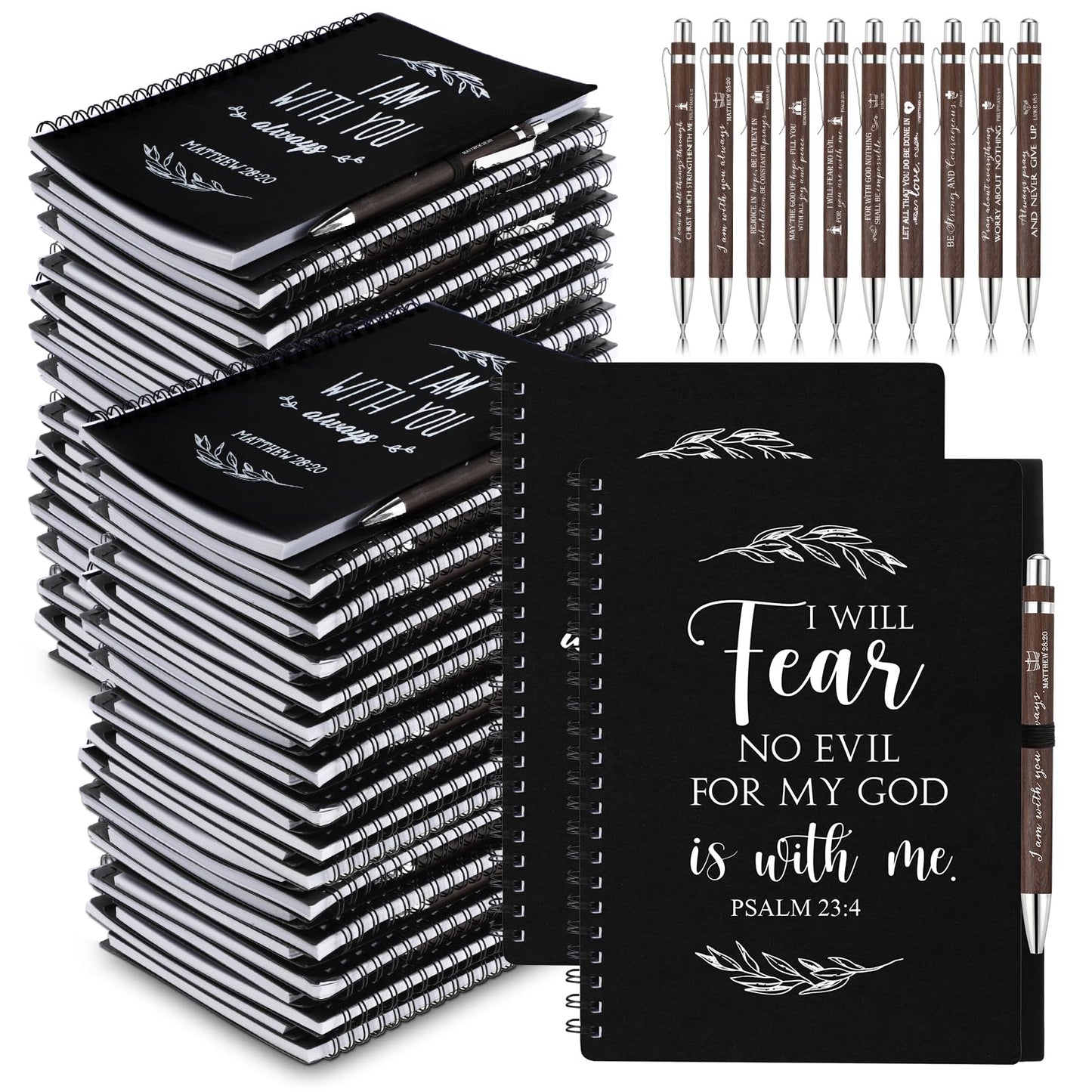 Kosiz 160 Pcs/ 80 Set Christian Gift Bulk A5 Spiral Notebook 5.5"x8.3" Christian Notebook Prayer Journal Bible Verse Ballpoint Pen Religious Christmas Church Gift for Women Sunday School Family (Black)