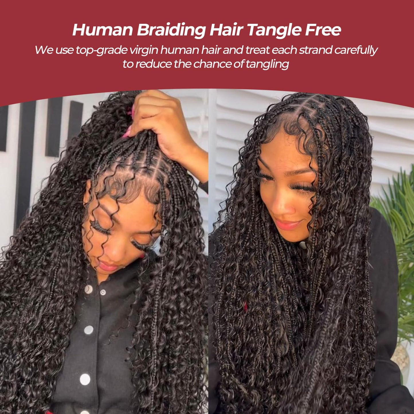 100 Percent Human Braiding Hair for Boho Braids 24 Inch Curly Human Hair for Boho Braids 2 Bundles 100g Boho Hair for Braiding Deep Wave Bulk Human Hair for Boho Knotless Braids (1B,24inch)