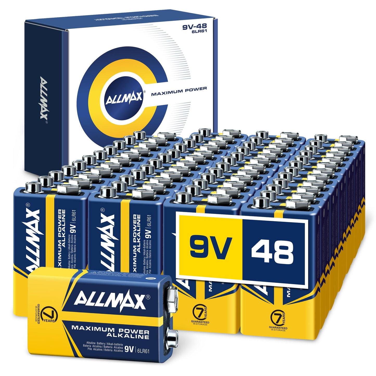 Allmax 9V Maximum Power Alkaline Batteries (48 Count) – Ultra Long-Lasting, 7-Year Shelf Life, Leakproof Design, Superior Performance