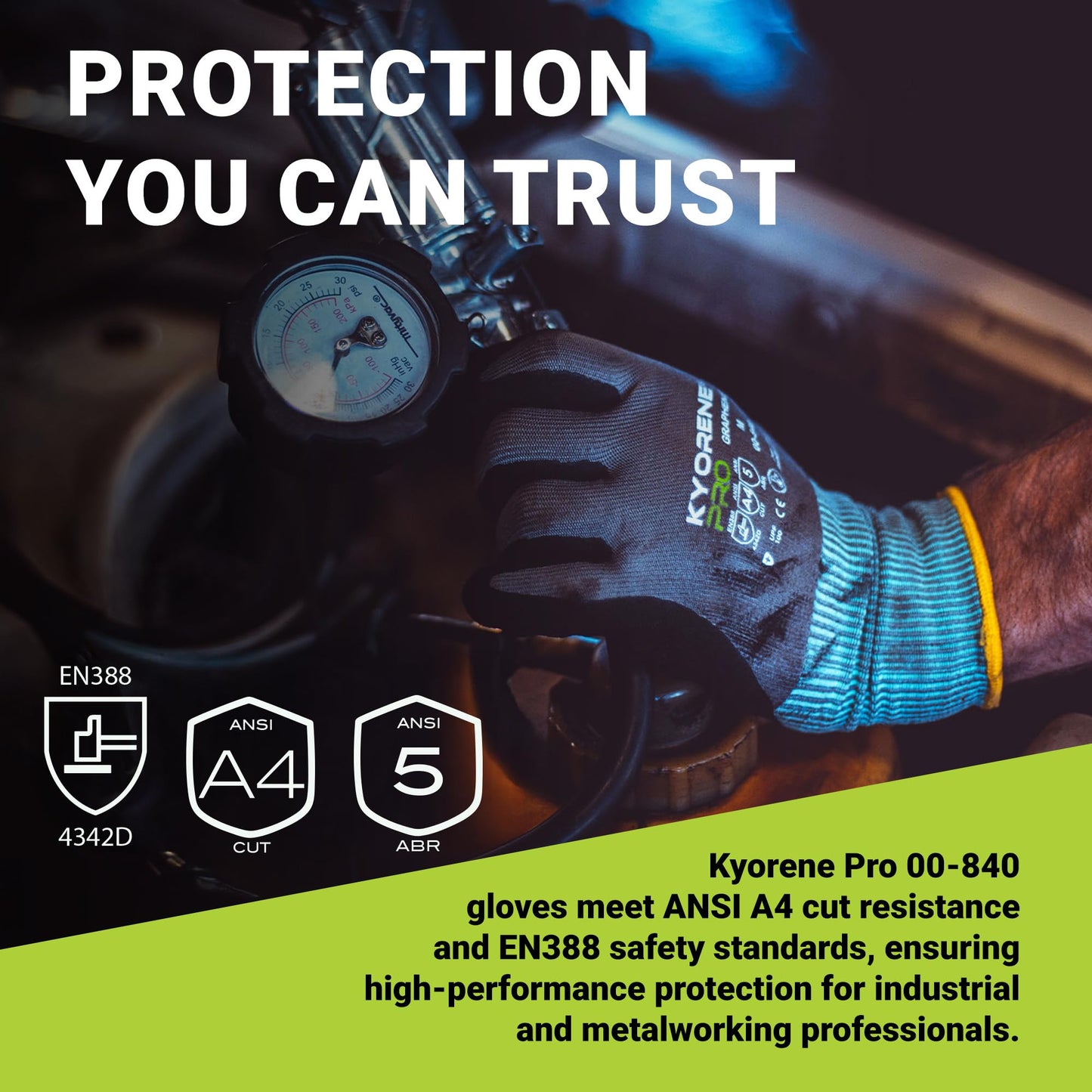 Armor Guys Kyorene Pro 00-840 A4 Cut Resistant Work Gloves - Graphene, Nitrile Grip, Durable, Breathable for Industrial Use - M, 12 Pairs