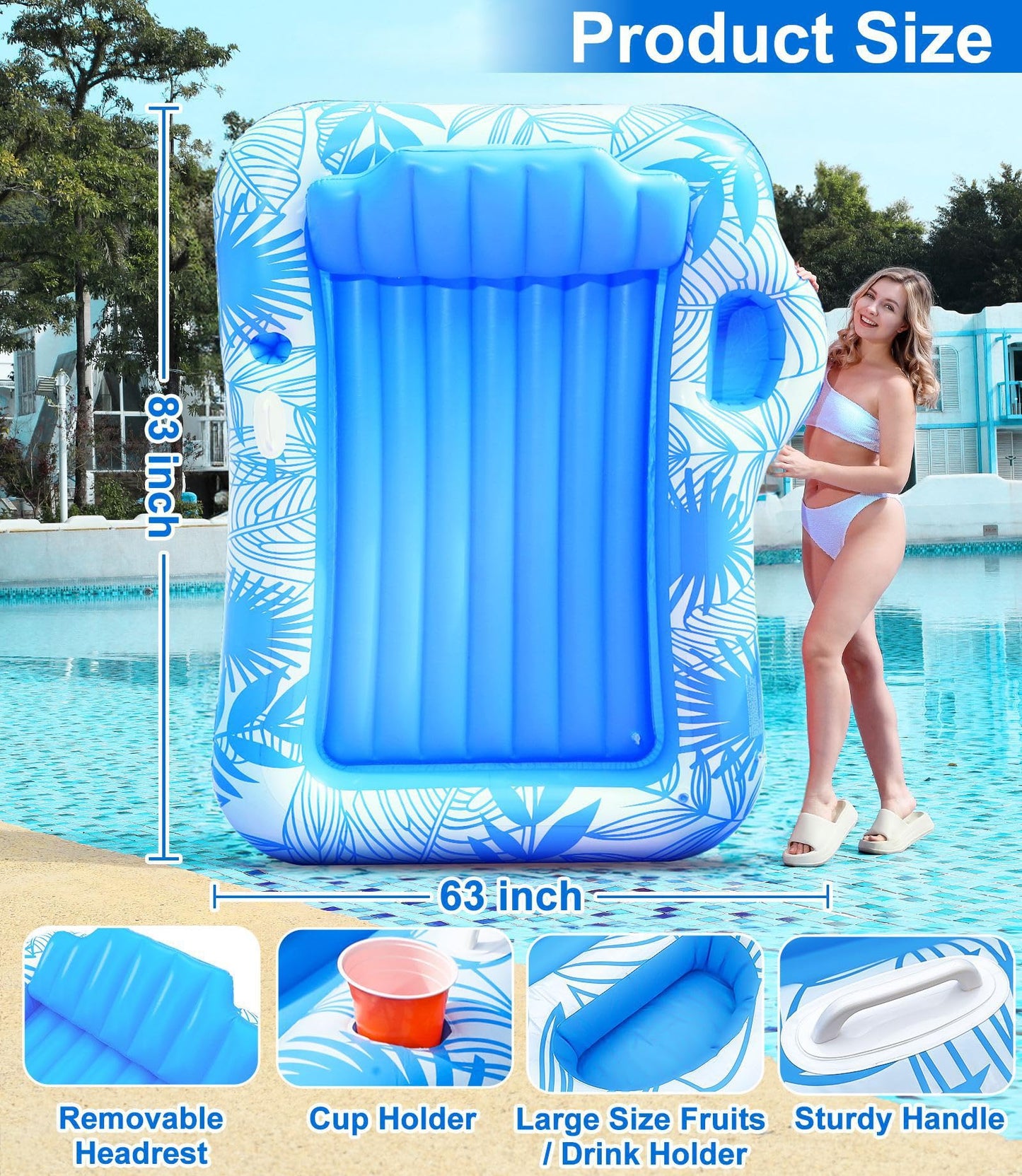 83" X 63" Extra Large Inflatable Tanning Pool Float Lounger with Sprinkler, Pool Float Adults with Pillow & Drink Holder, Blow up Water Tanning Bed Pool Raft Floatie for Adults Backyard, Pink/Blue