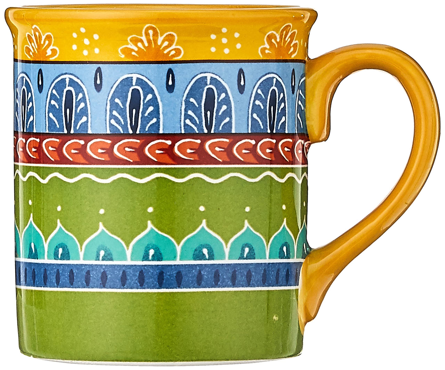 Valencia Mugs Set of 4 – 16 oz Colorful Ceramic Coffee Cups with Bold Multicolor Patterns, Microwave & Dishwasher Safe, Boho Kitchen Drinkware for Tea, Cocoa & More