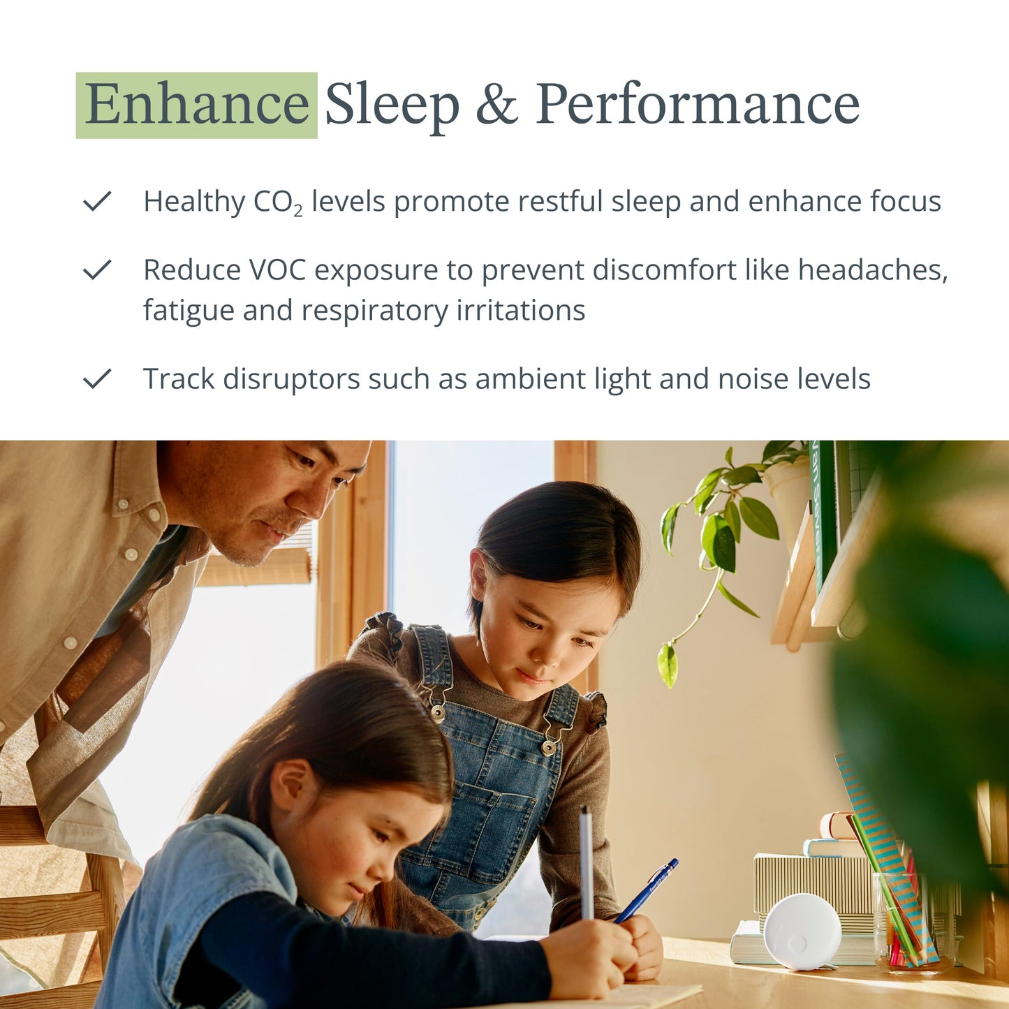 Airthings 322 Wave Enhance -Indoor Air Quality Monitor for CO2, VOC, Humidity, Temp, Pressure plus Noise & Light Sensors - Monitors Conditions for Sleep in Bedrooms & for Concentration in Home Offices
