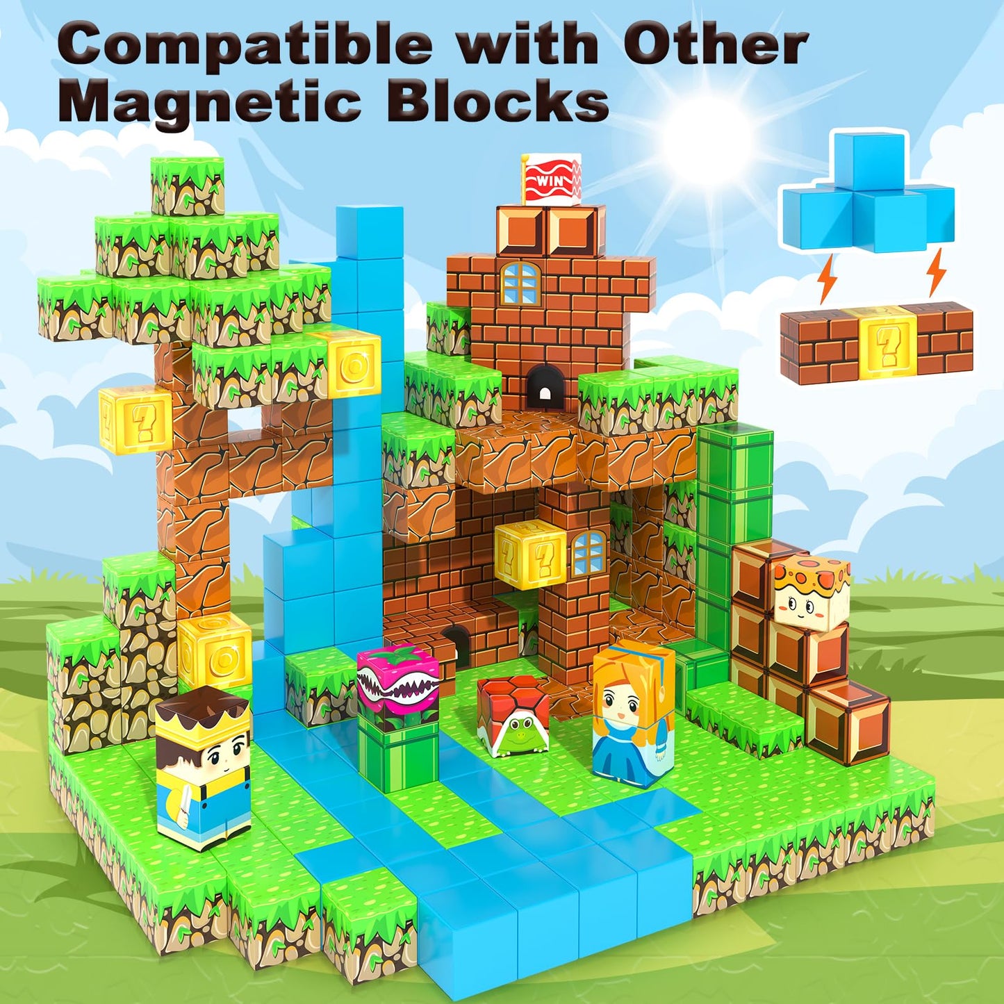 108PCS Magnetic Blocks Building Toys - Build Mine Magnet World Game Adventure Set 1'' Magnet Building Blocks Cubes Boys Girls Toys Ages 3-5 4-6 5-7 6-8 Kids Gifts for 3-12 Years Old