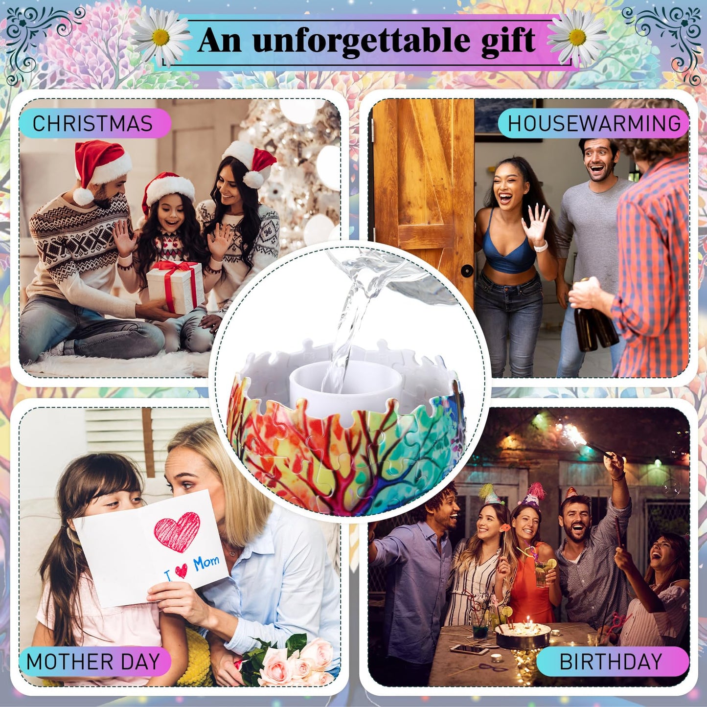 Silipull 3D Puzzle Vase Puzzle Flower Vase Crafted from 160 Curved Plastic Puzzle Pieces 3D DIY Housewarming Gift for Flower Arrangements and Home Decoration(Tree of Life)