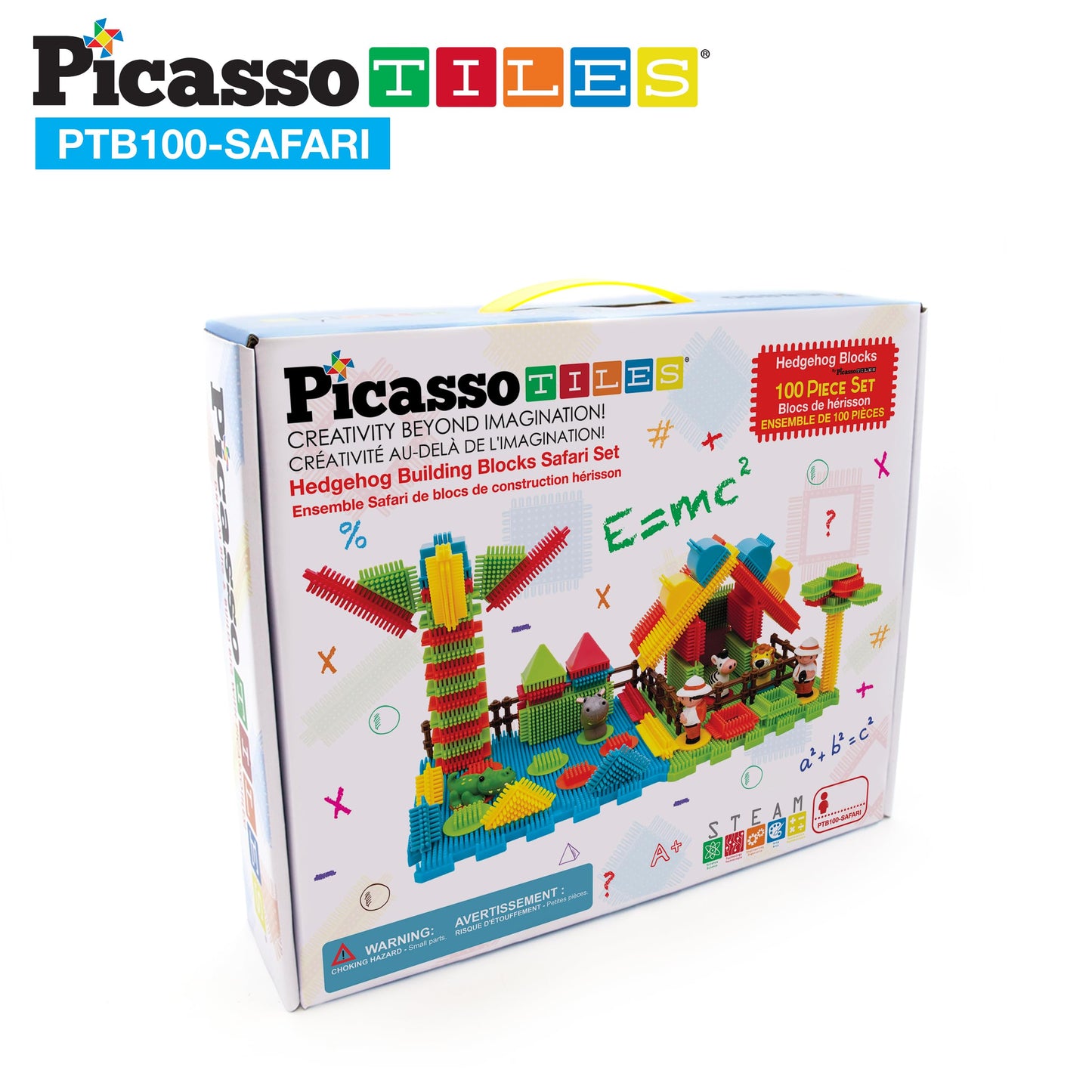 PicassoTiles PTB100 100pcs Bristle Lock 3D Building Blocks Tiles Safari Theme Set Learning Playset STEM Toy Set Educational Kit Child Brain Development Preschool Kindergarten Toy for Age 3 & Up