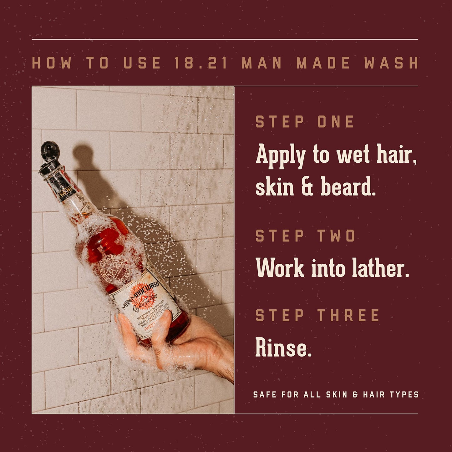 18.21 Man Made Original Sweet Tobacco 3-in-1 Body Wash, Shampoo, & Conditioner for Men, All Hair & Skin Types, Strengthens and Moisturizes in a Manly Aroma, 18 Fl Oz