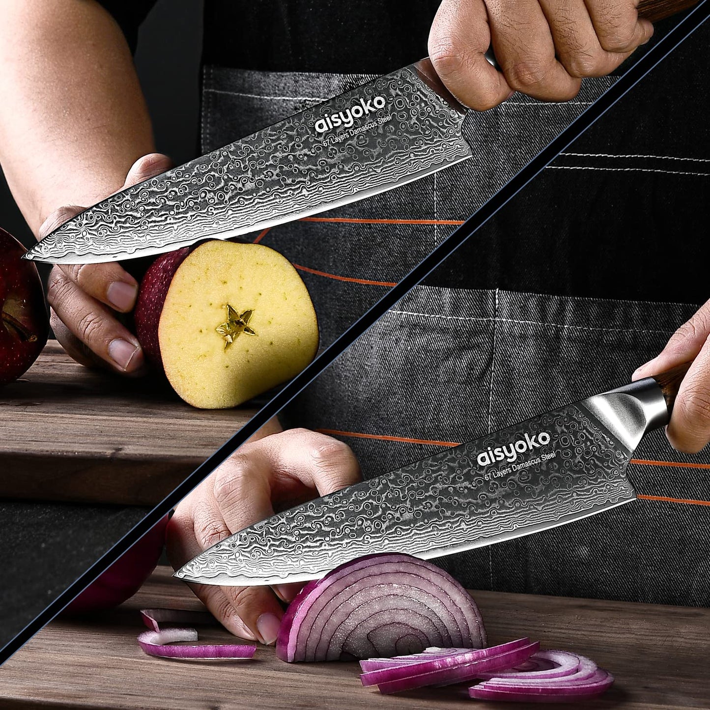 aisyoko Damascus chef knife 8-inch sharp kitchen knife Japan VG-10 stainless steel ergonomic color wooden handle luxury gift box - with scabbard