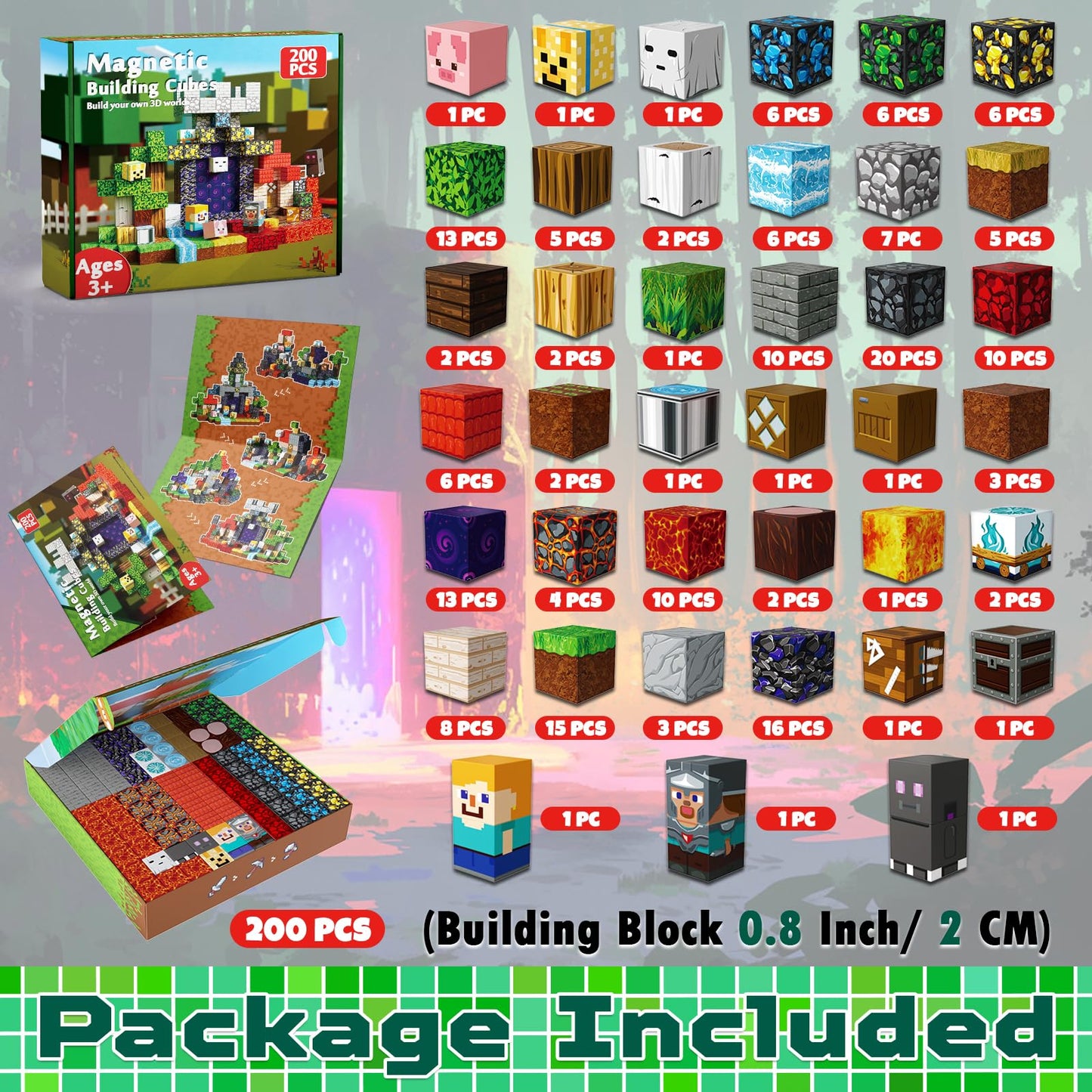 Magnetopia 200PCS Magnetic Building Blocks - Stacking Magnets for Kids, Sensory Toy for Toddlers STEM Learning, Birthday Gifts for 3-10 Years Old Boys Girls, Magnetic Blocks for Kids Ages 4 5 6 7 8