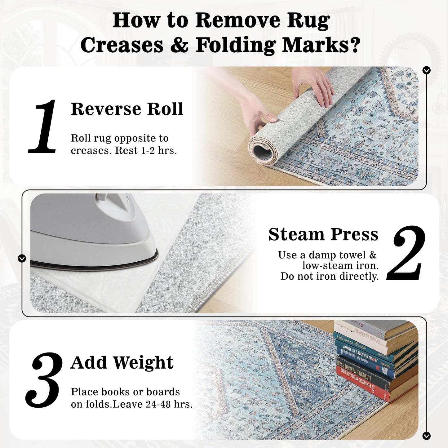 DCX Blue 5x7 Rug, Machine Washable Stain Resistant Kid & Pet Friendly with Rubber Back Non Slip Vintage Rug for Living Room, Bedroom, Home Office, Soft Low Pile Large Carpet