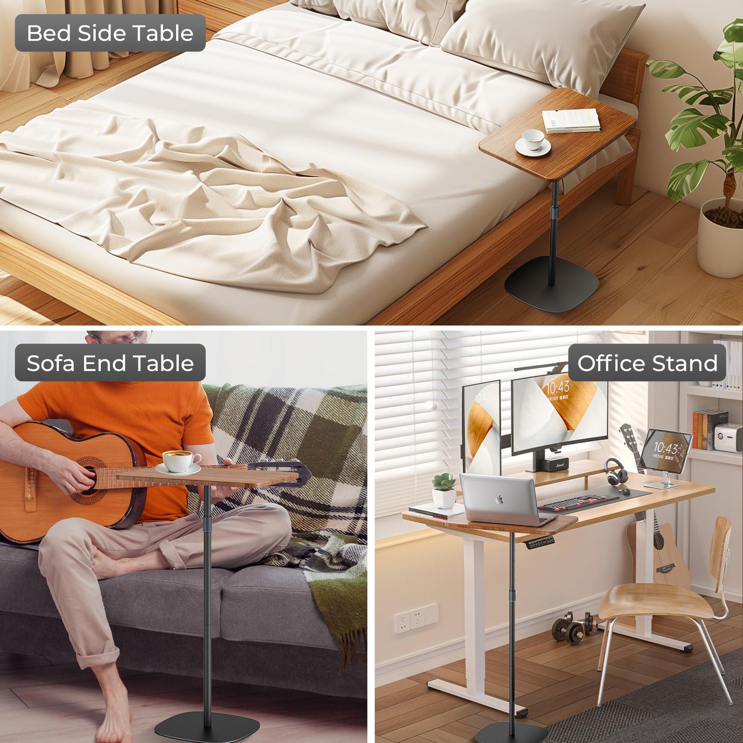 POLESTO Portable Laptop Floor Stand, Bedside/Sofa Table with Height Adjustable 18''~48'', Sleek Wooden Lectern Standing Desk Mobile Podium for Home, Office, School, Black
